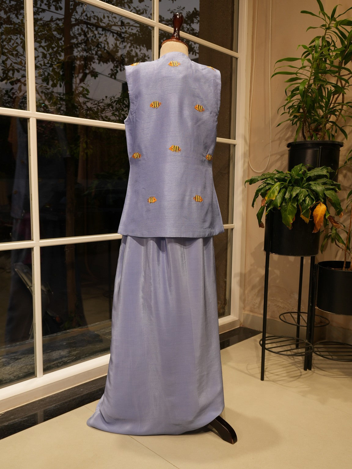 Powder blue crop top skirt with shrug for kids