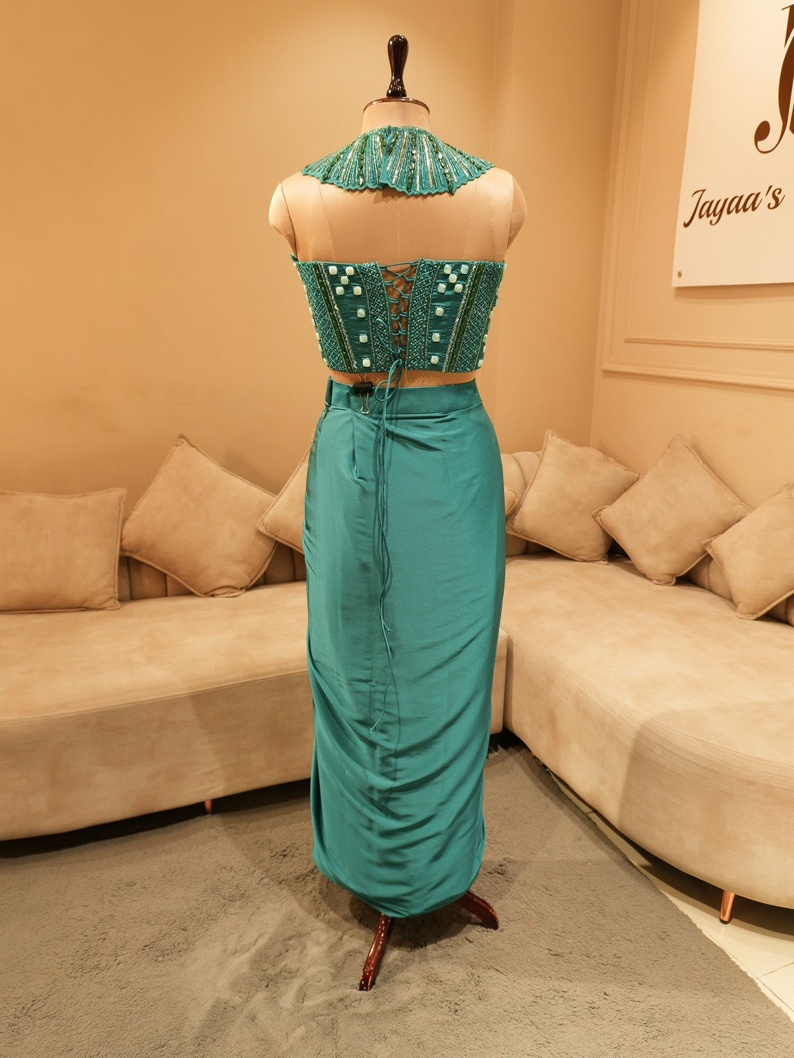 Teal green corset with skirt