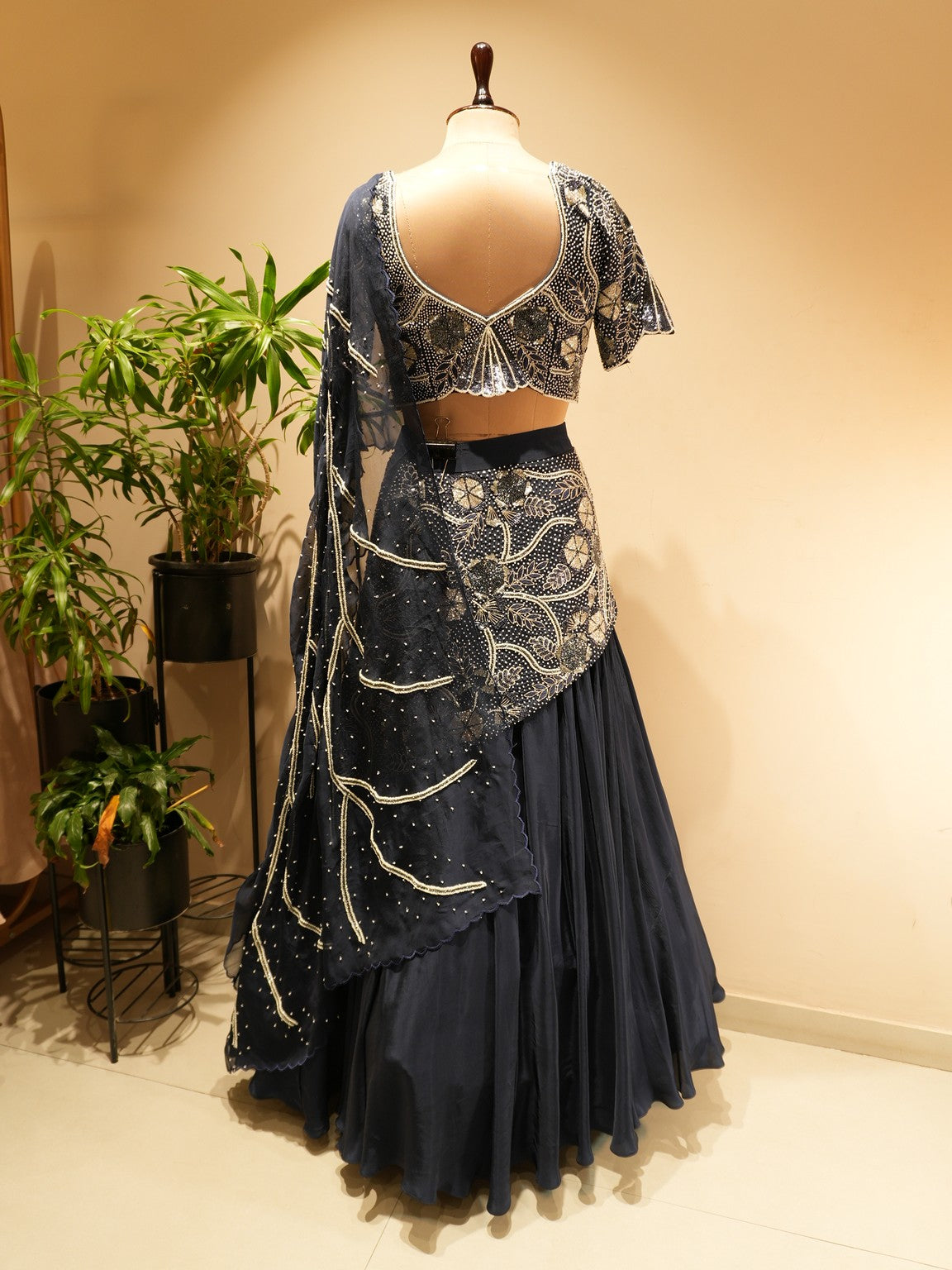 Navy blue pearl lehenga set