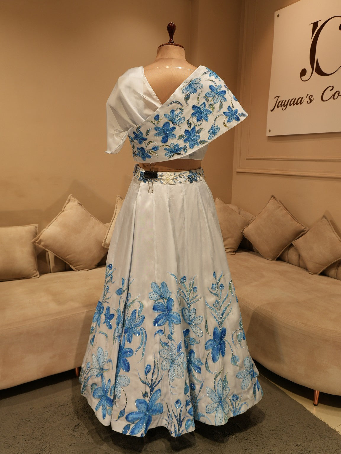Powder blue hand painted crop top skirt