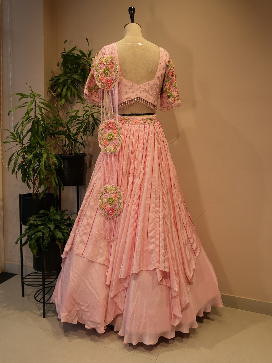 Baby pink 3d flower lehenga set