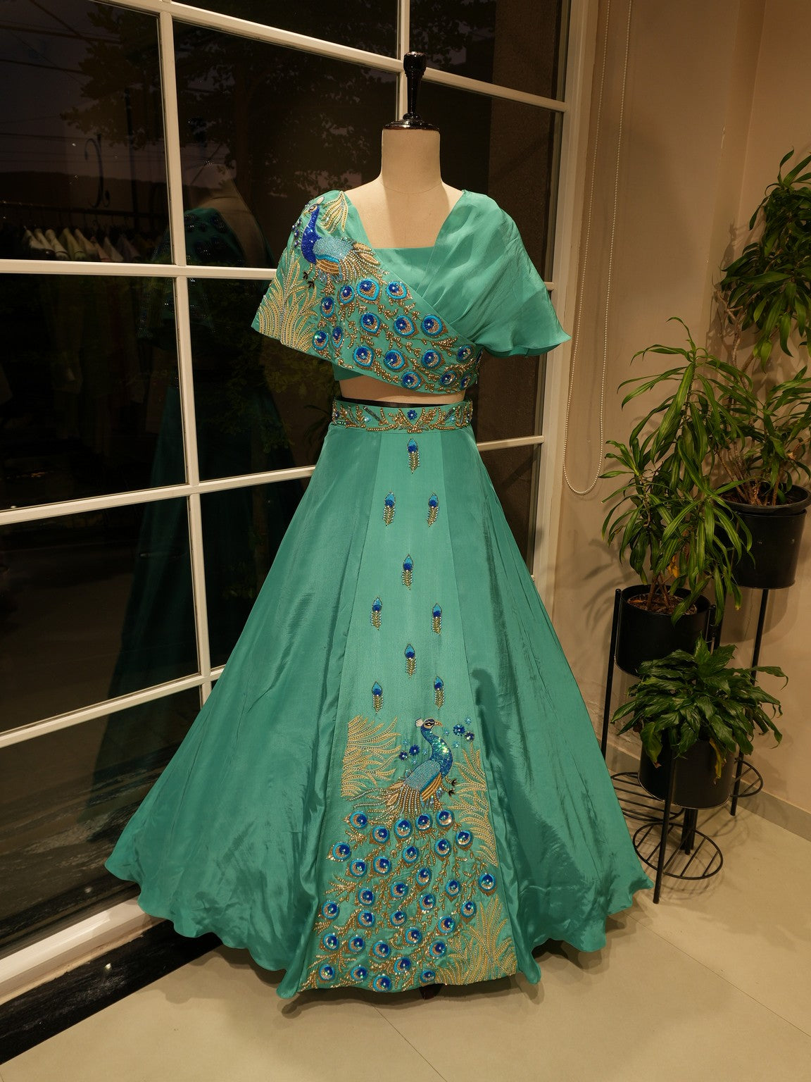 Sea green peacock cape top with skirt
