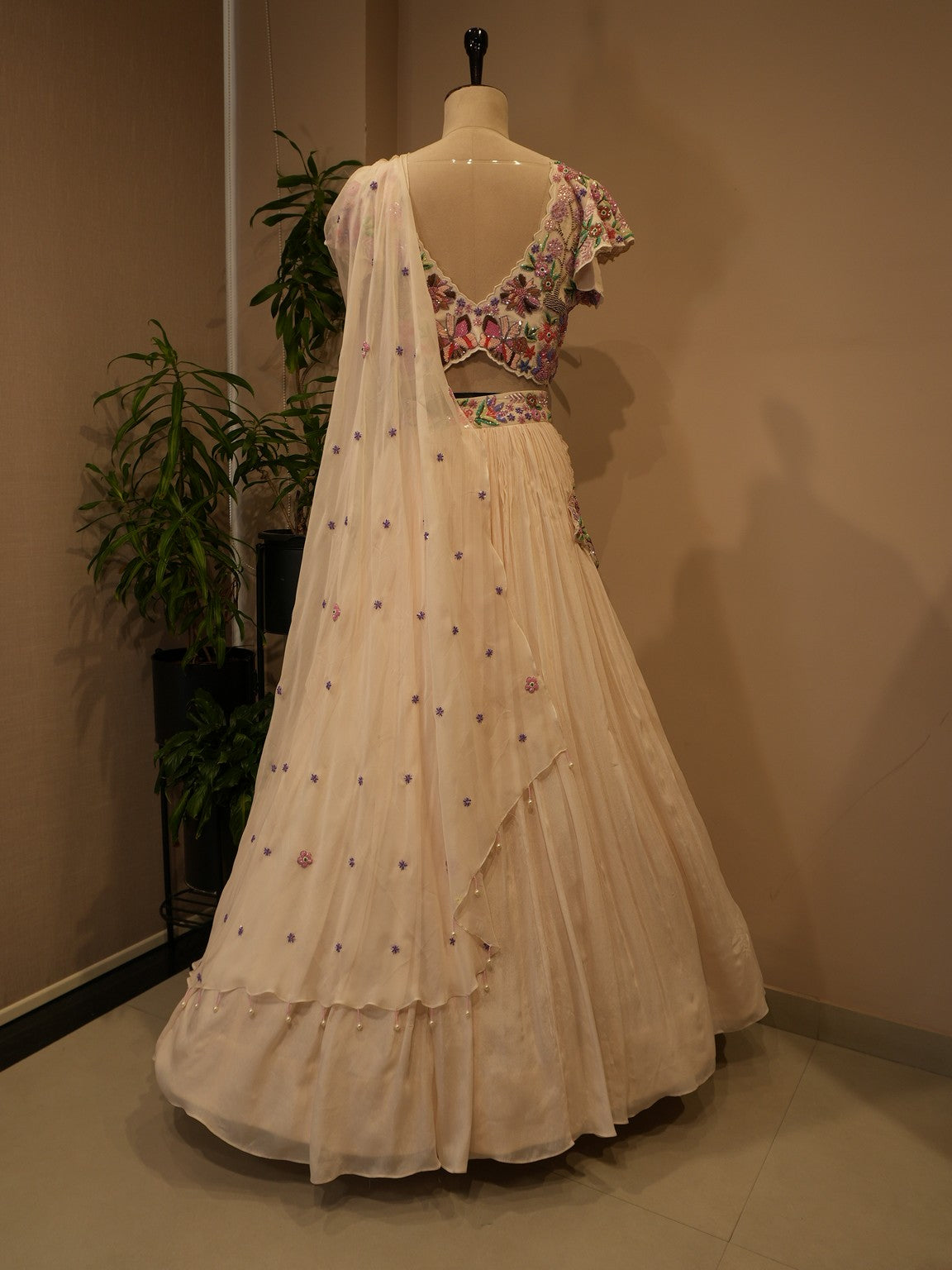 White topical embroidered lehenga set