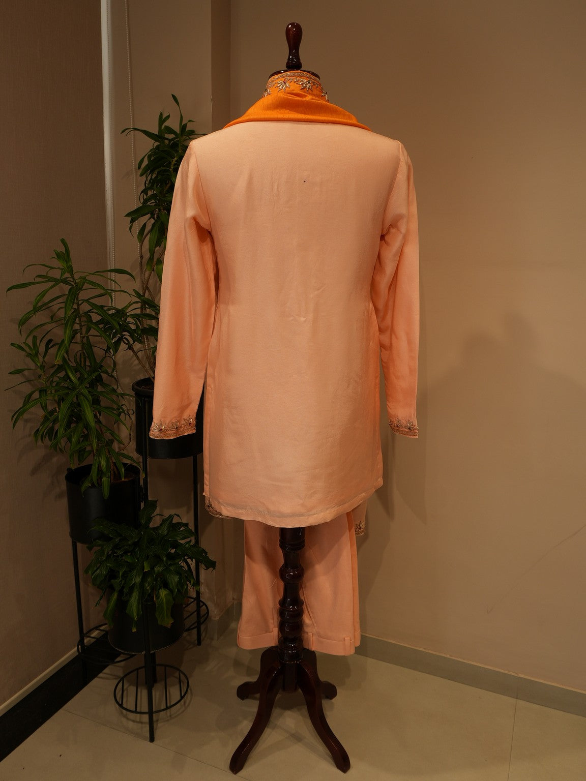 Rust orange shaded mens kurta pants with stole