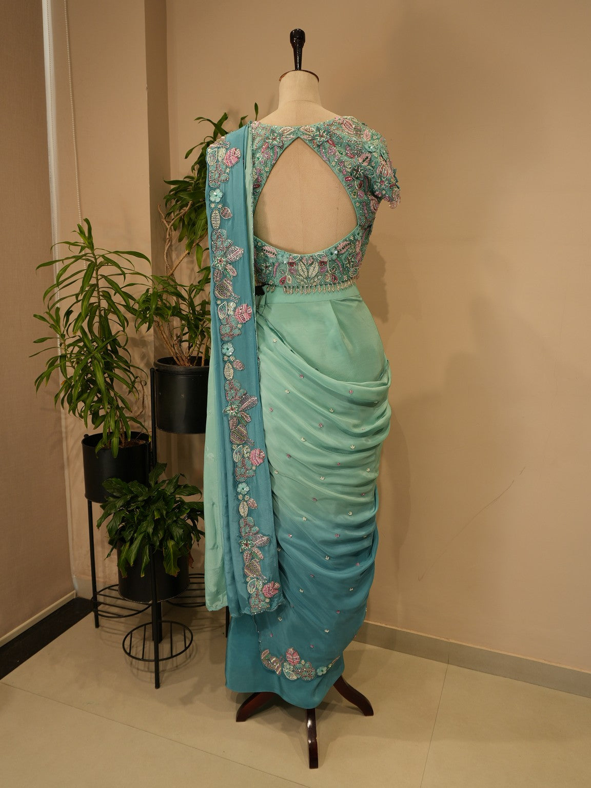 Sea green shaded embrodered lehenga set