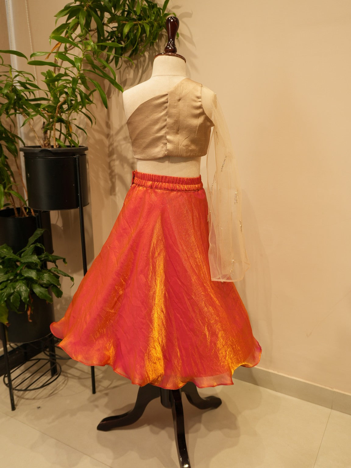 Rust orange kids crop top skirt
