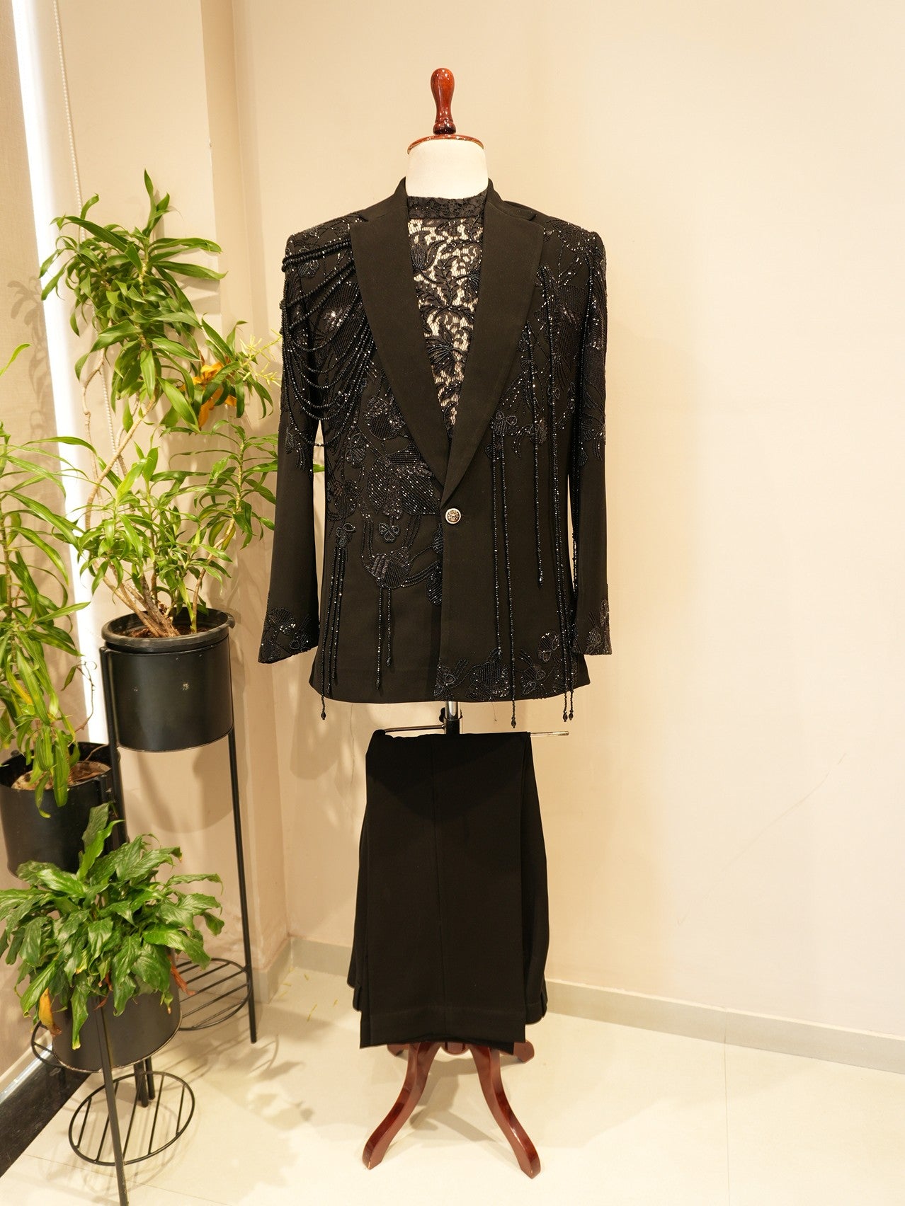Z black embroidered mens tuxedo with shirt and pants