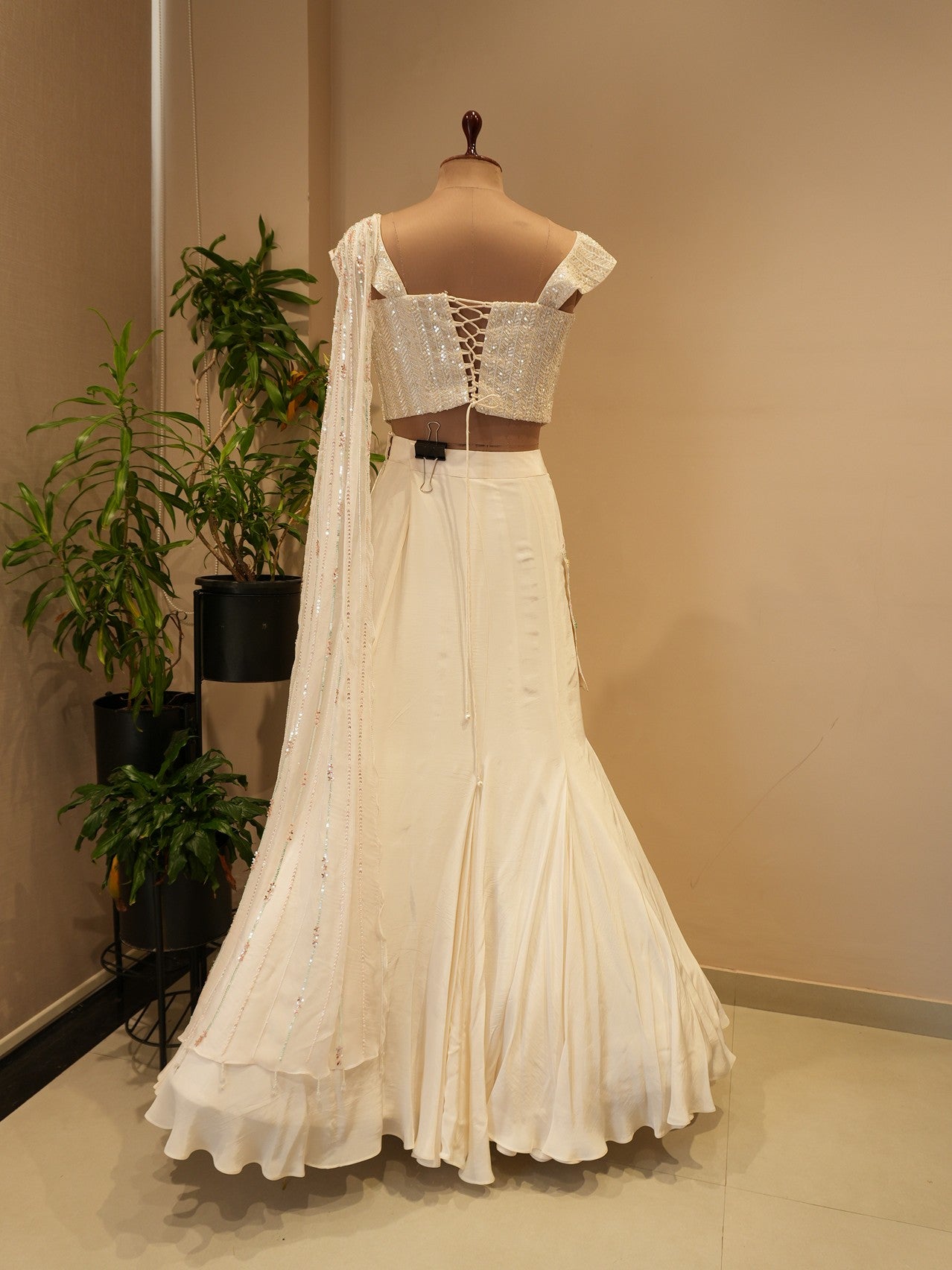Pearl white embroidered lehenga