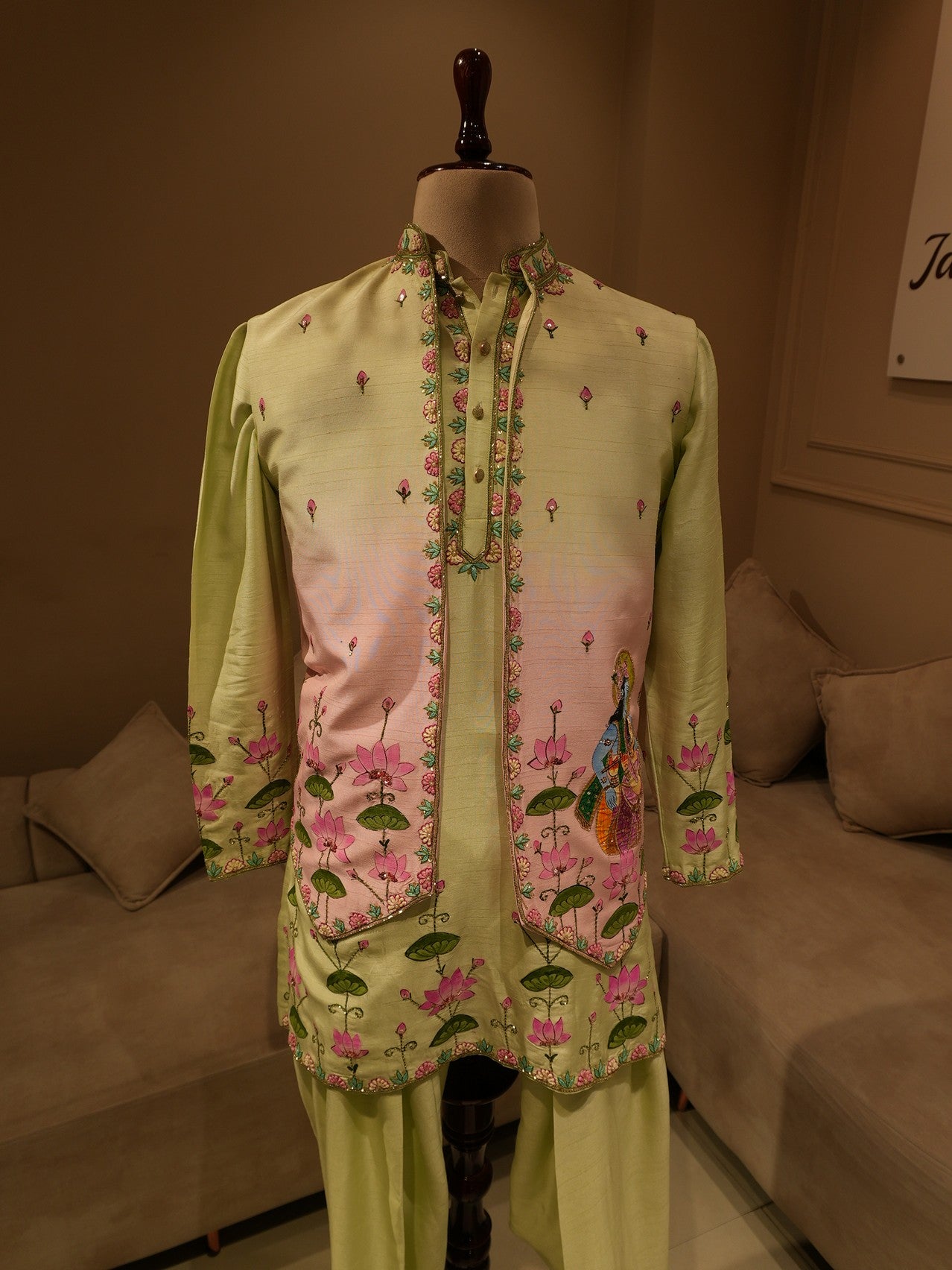Mint green radha krishna ji mens indo western
