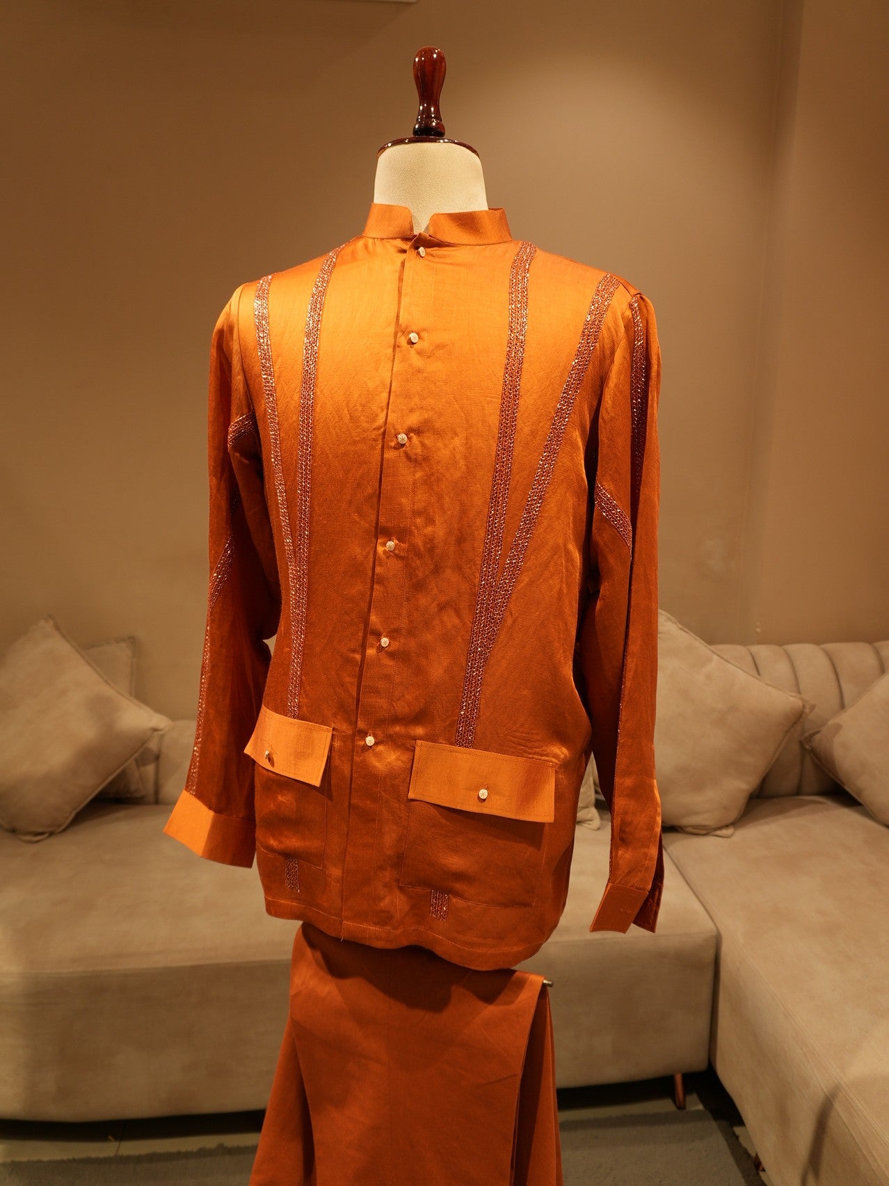 Brunt orange mens shirt with pants