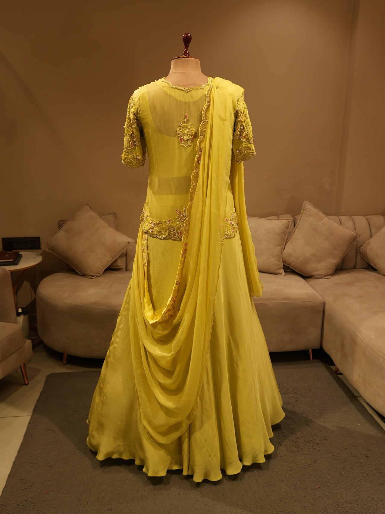 Yellowish green kurti skirt set