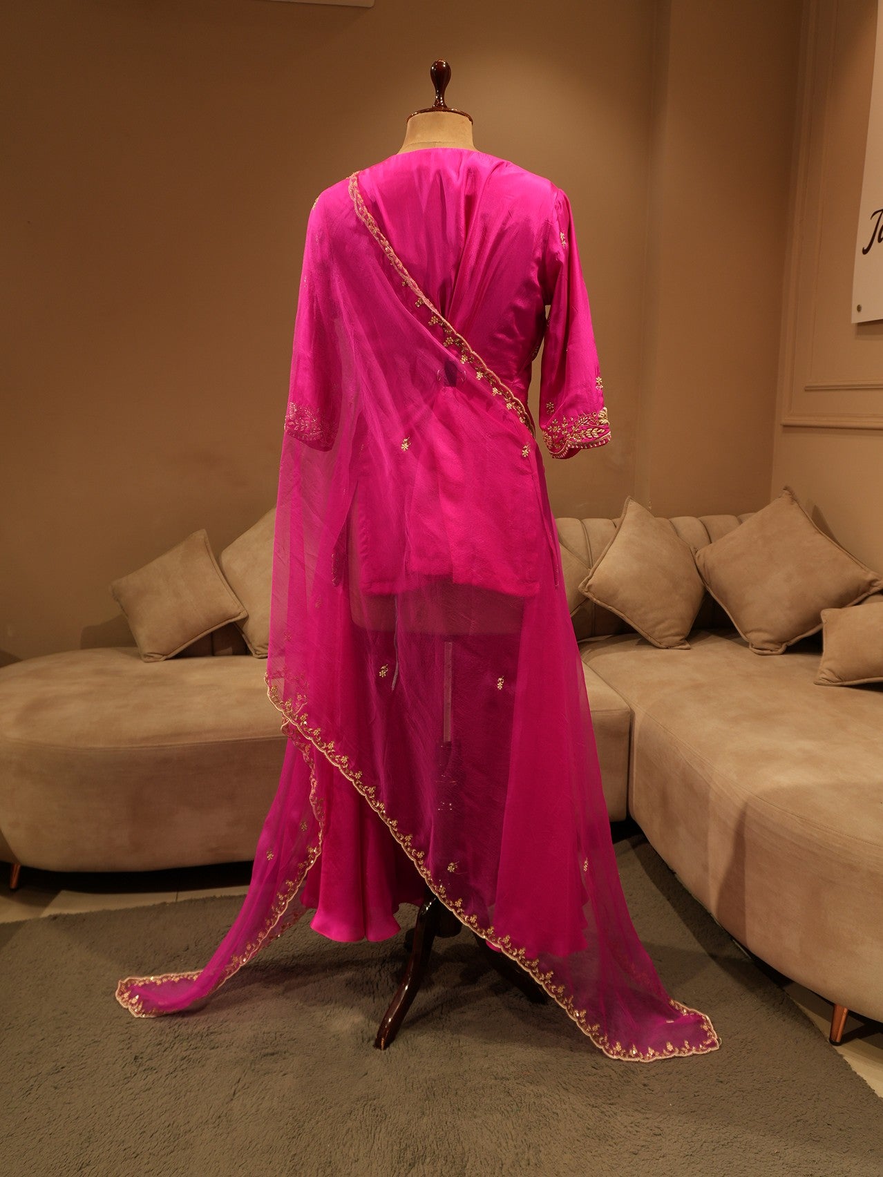 Magenta pink embroidered kurta palzo dupatta
