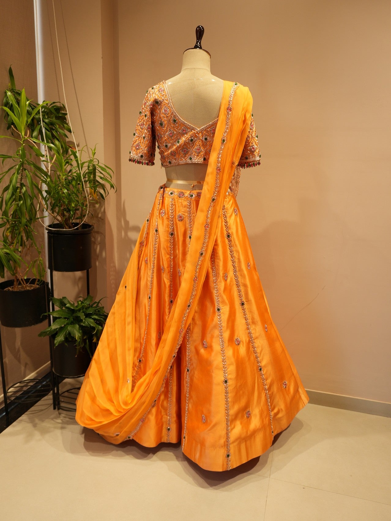 Rust Orange embroidered lehenga