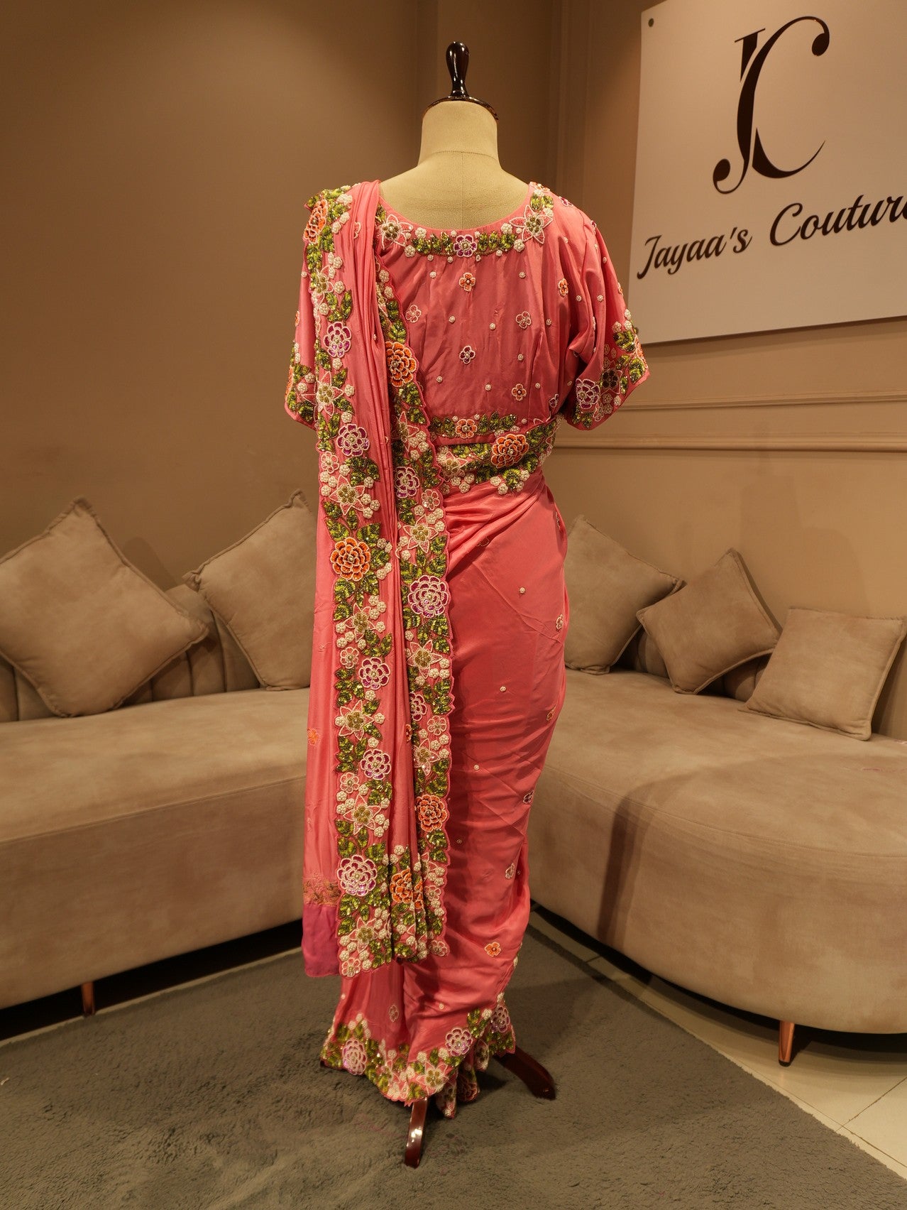 Pink embroidered saree