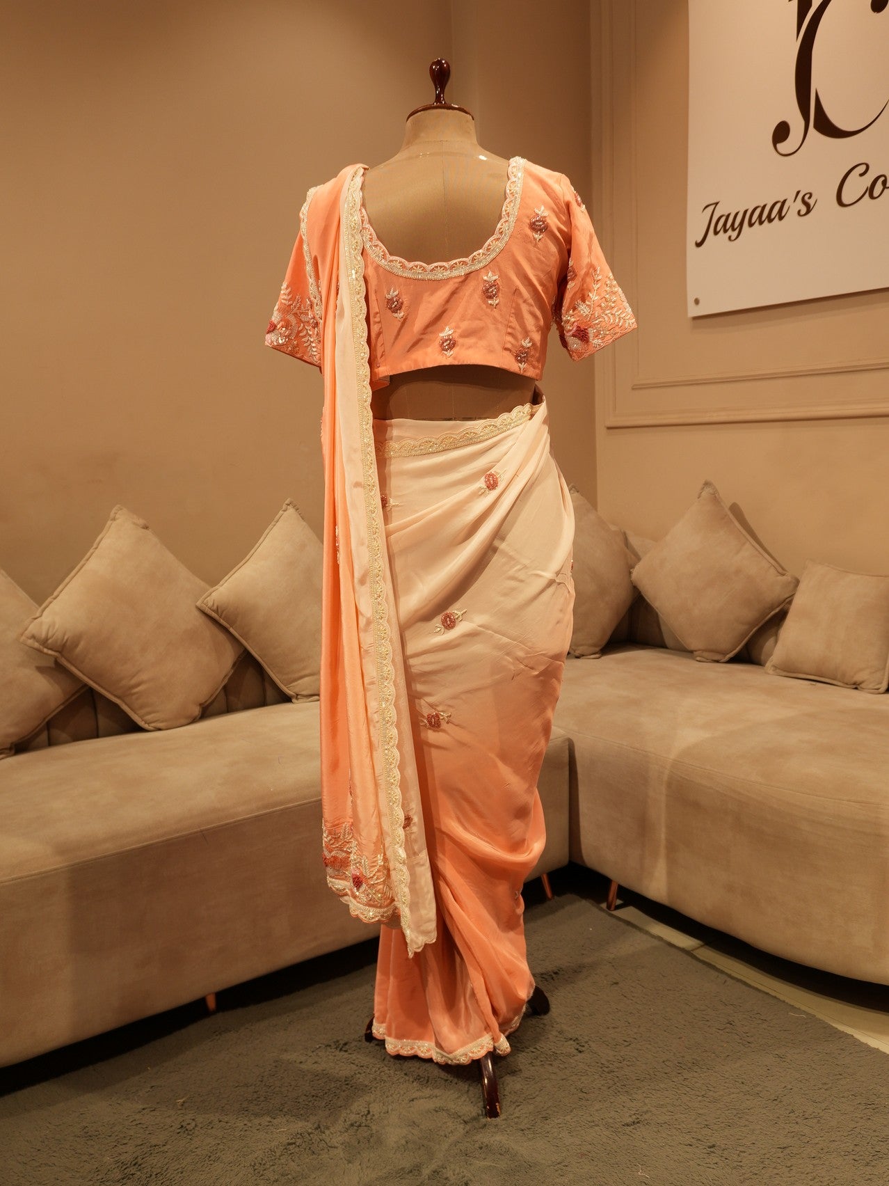 Peach rose gold saree