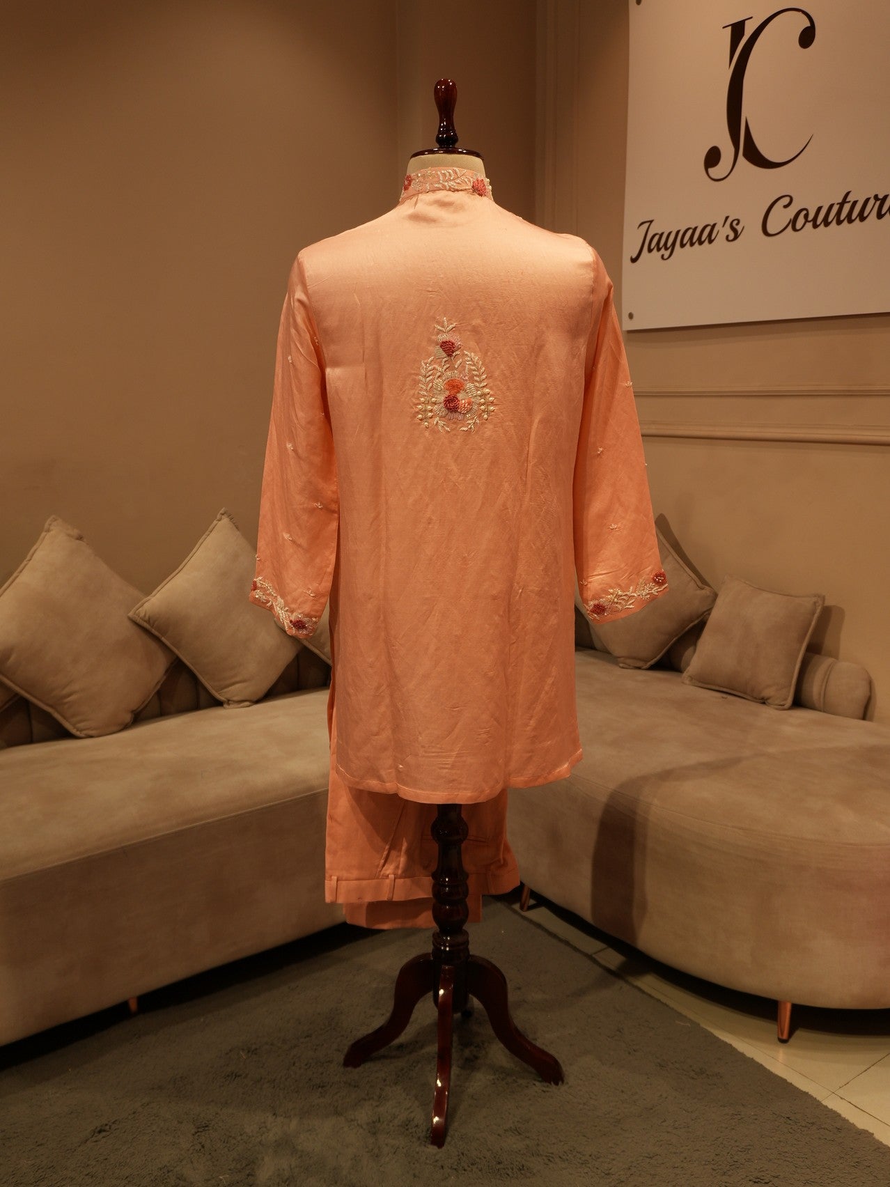 Peach rose gold mens kurta pants