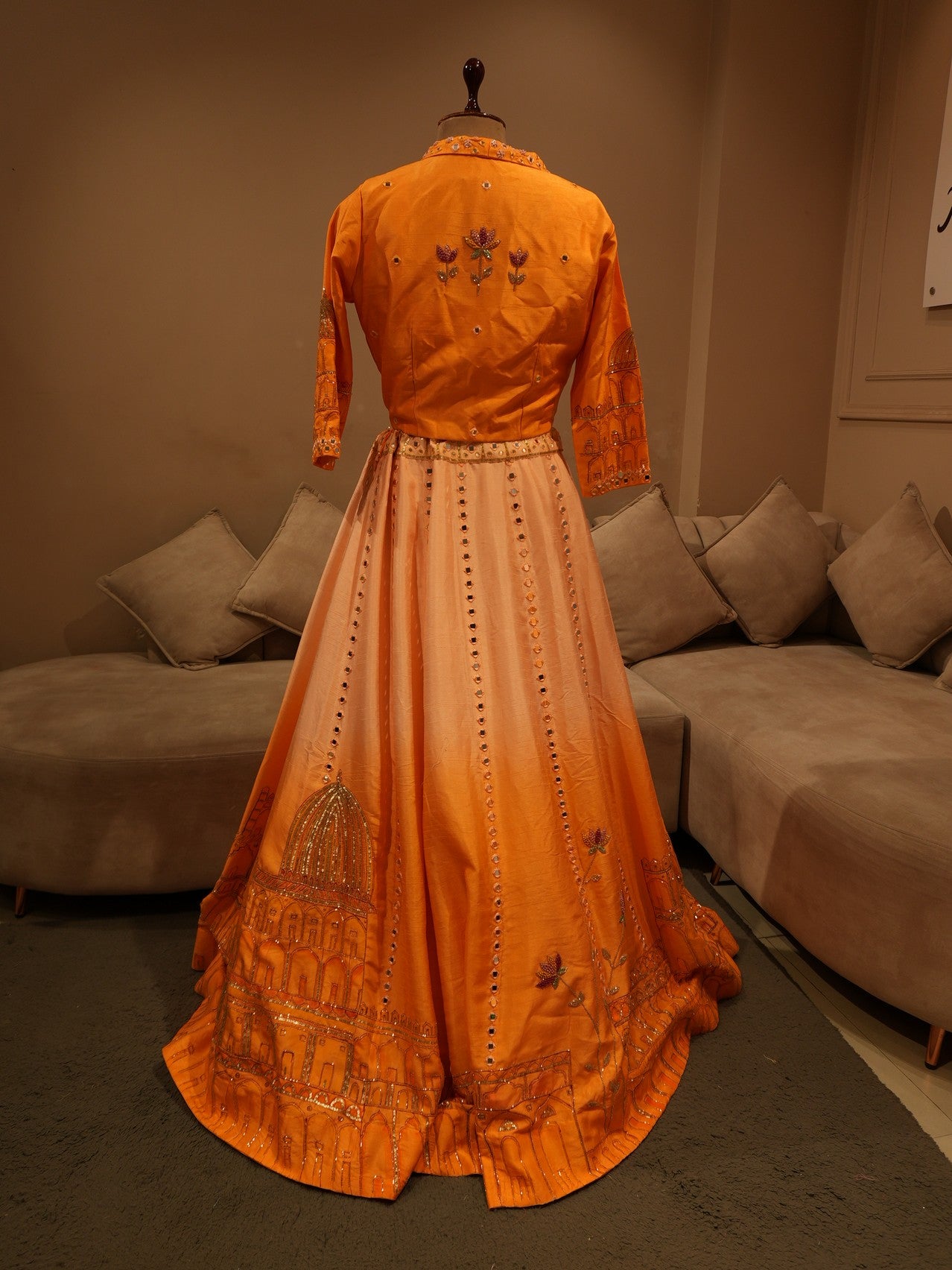 Rust orange hand painted lehenga set