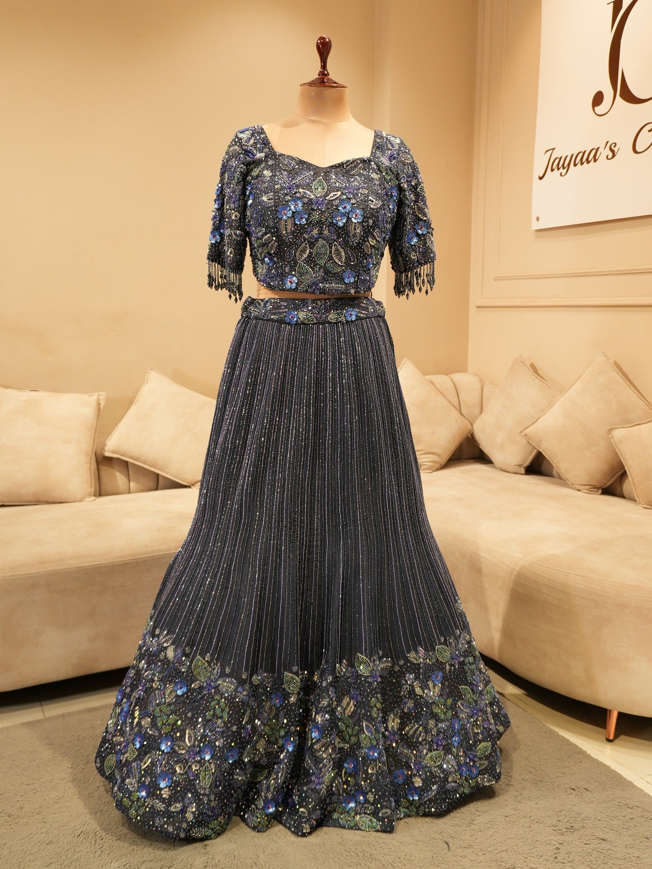 Navy blue embroidered lehenga set