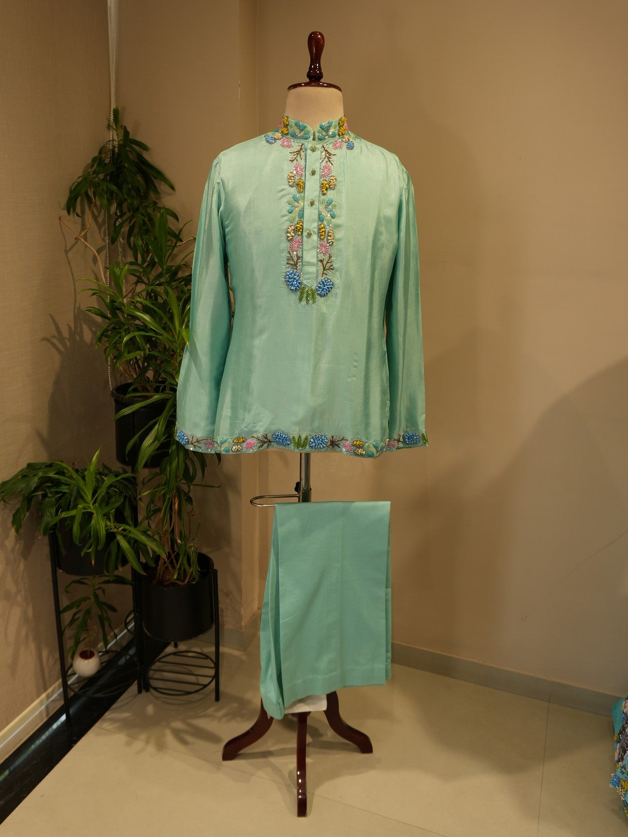 Sea green shaded mens indo western