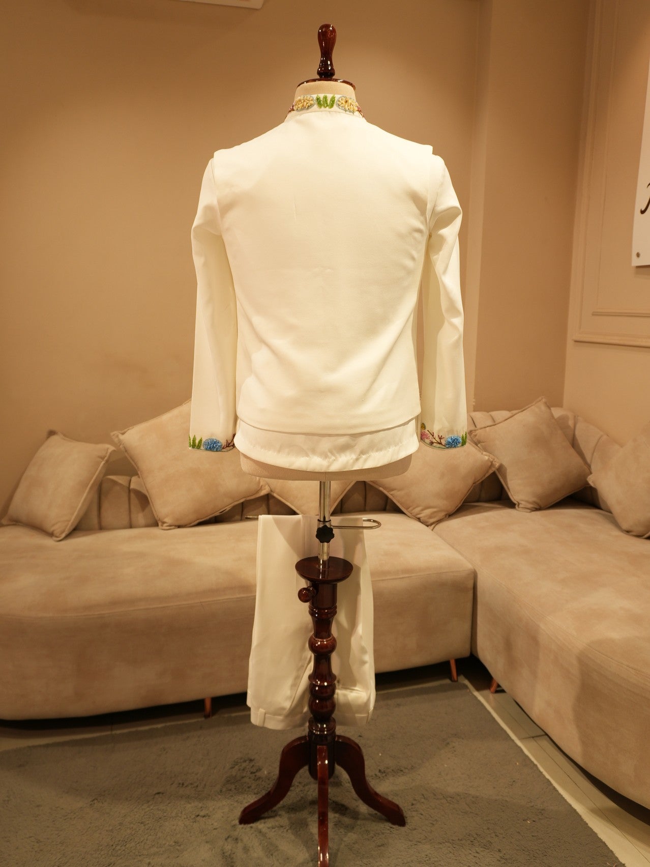 Pearl white mens indo western