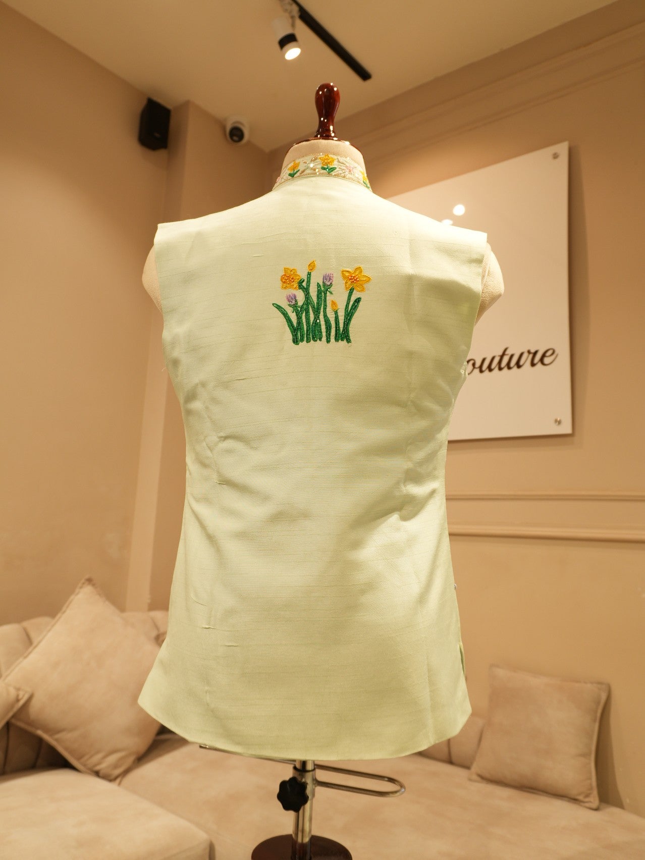 Pastel pista green mens neheru jacket kurta pants