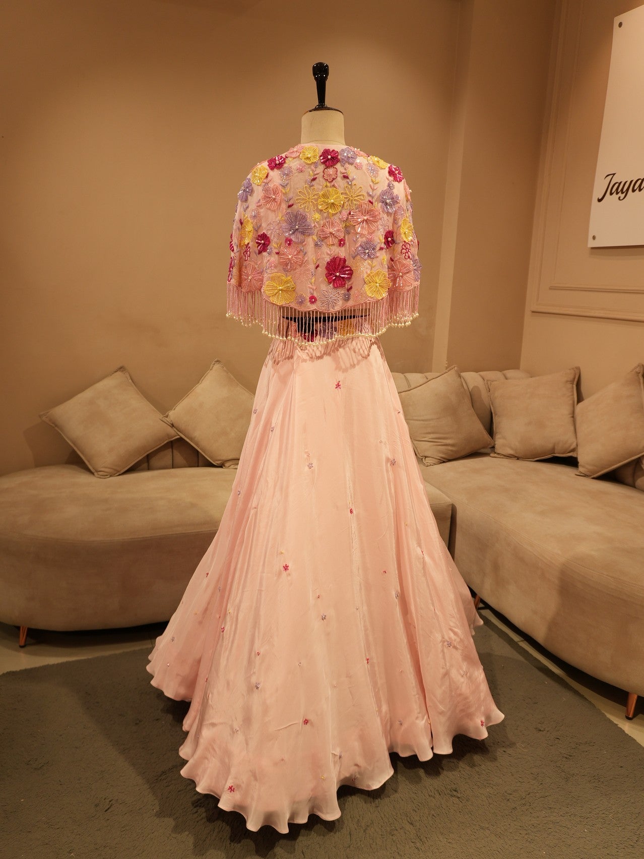 Rose pink cape top skirt set
