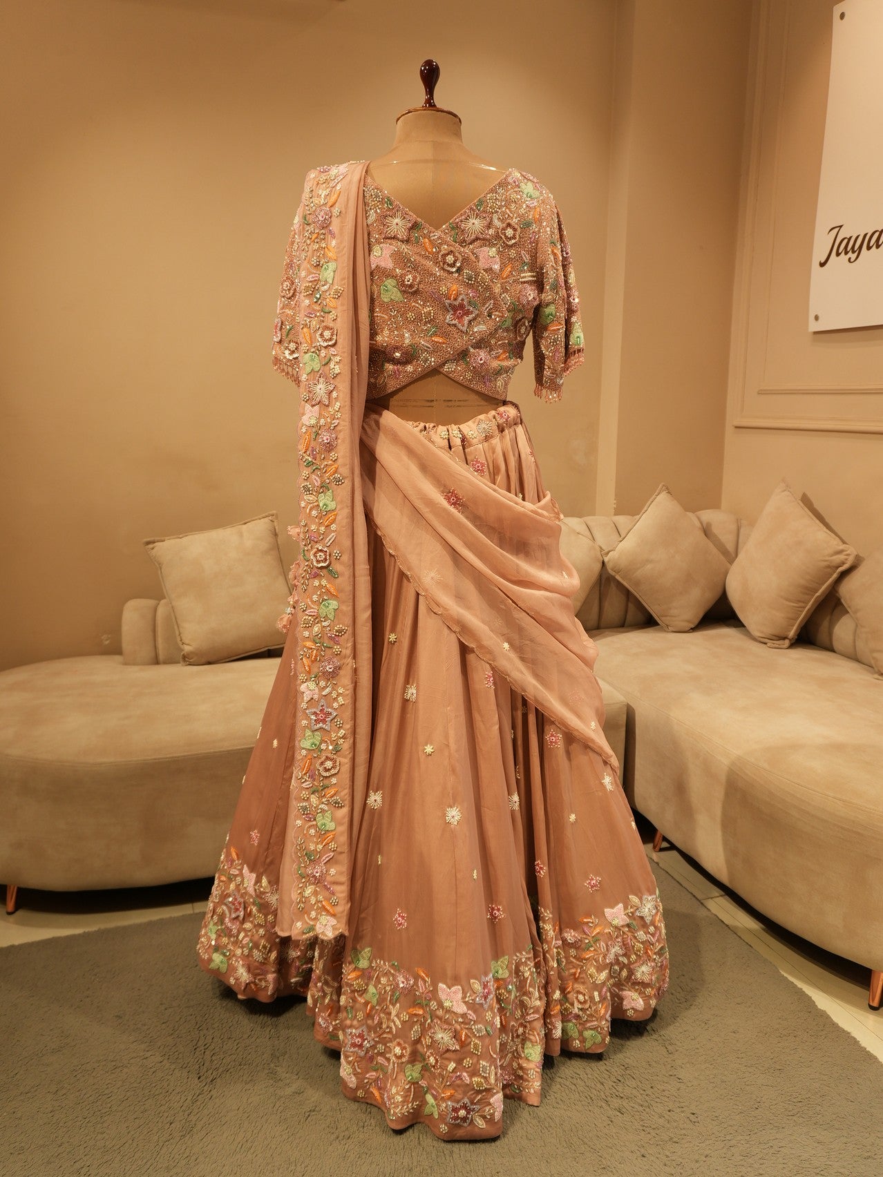 Beige 3d lehenga set