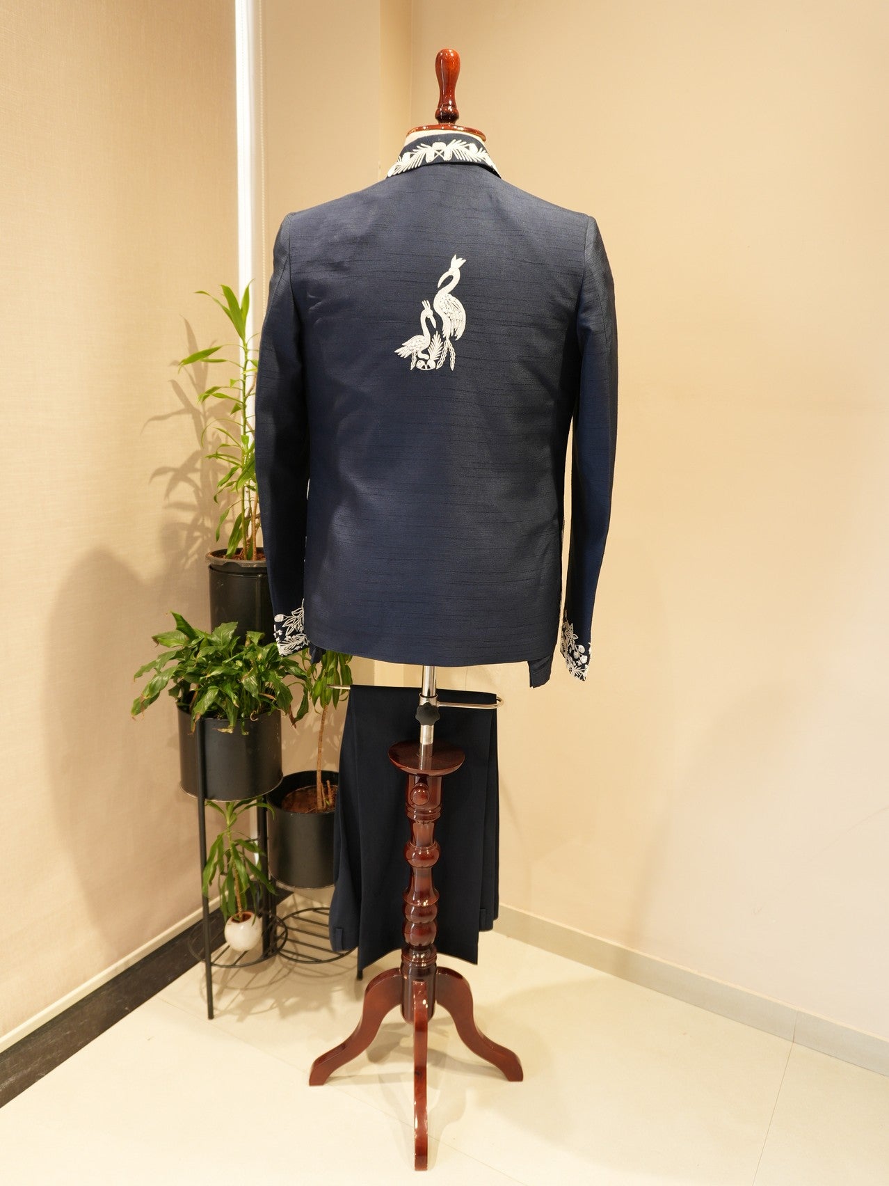 Ink blue embroidered mens indo western set