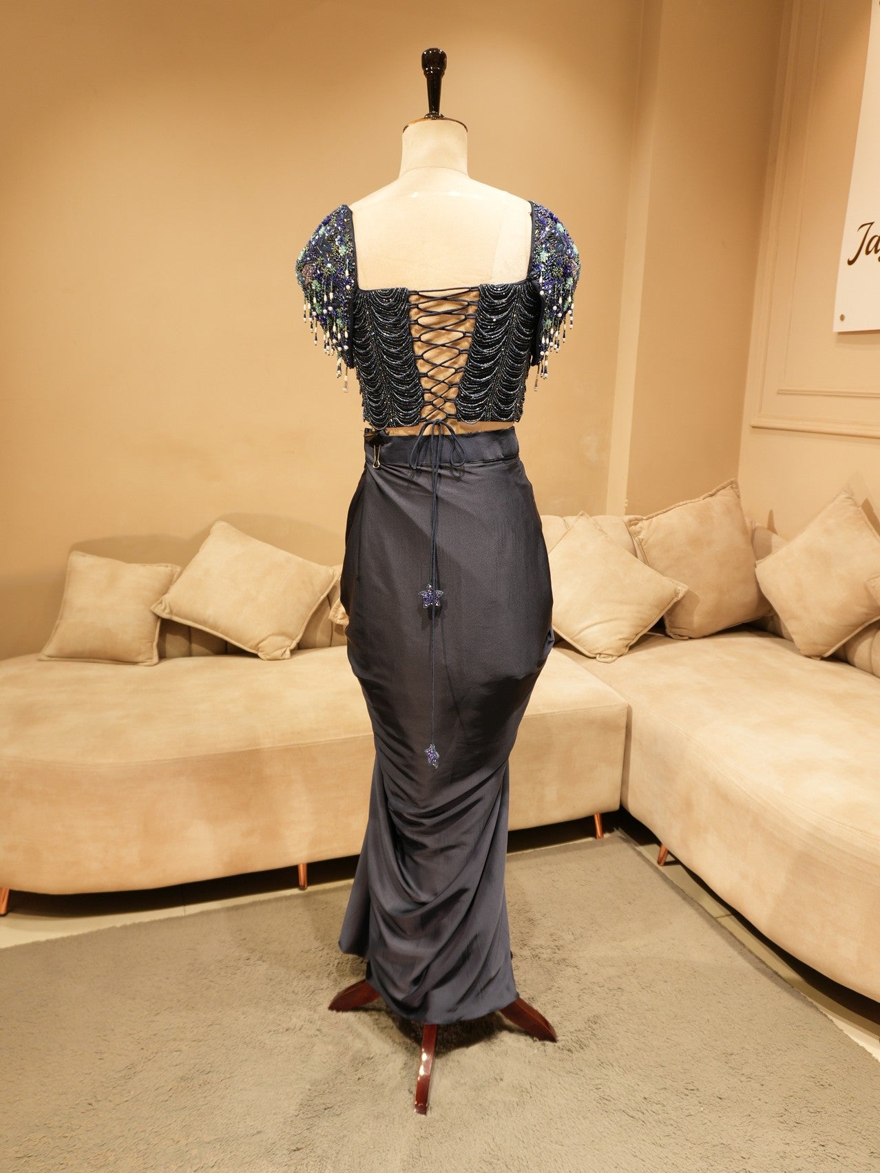 Navy blue corset with fish cut skirt