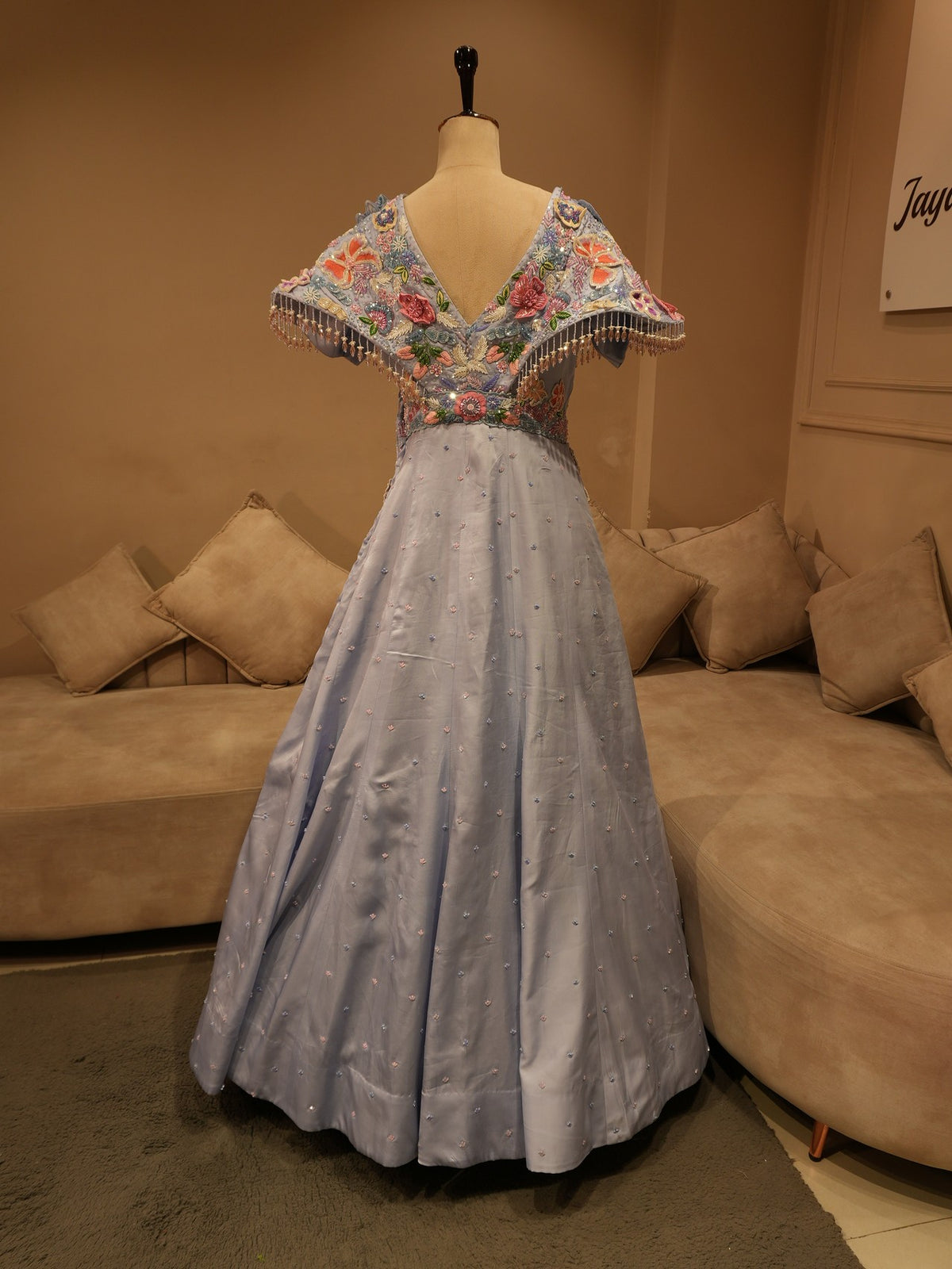 Ice blue drape gown