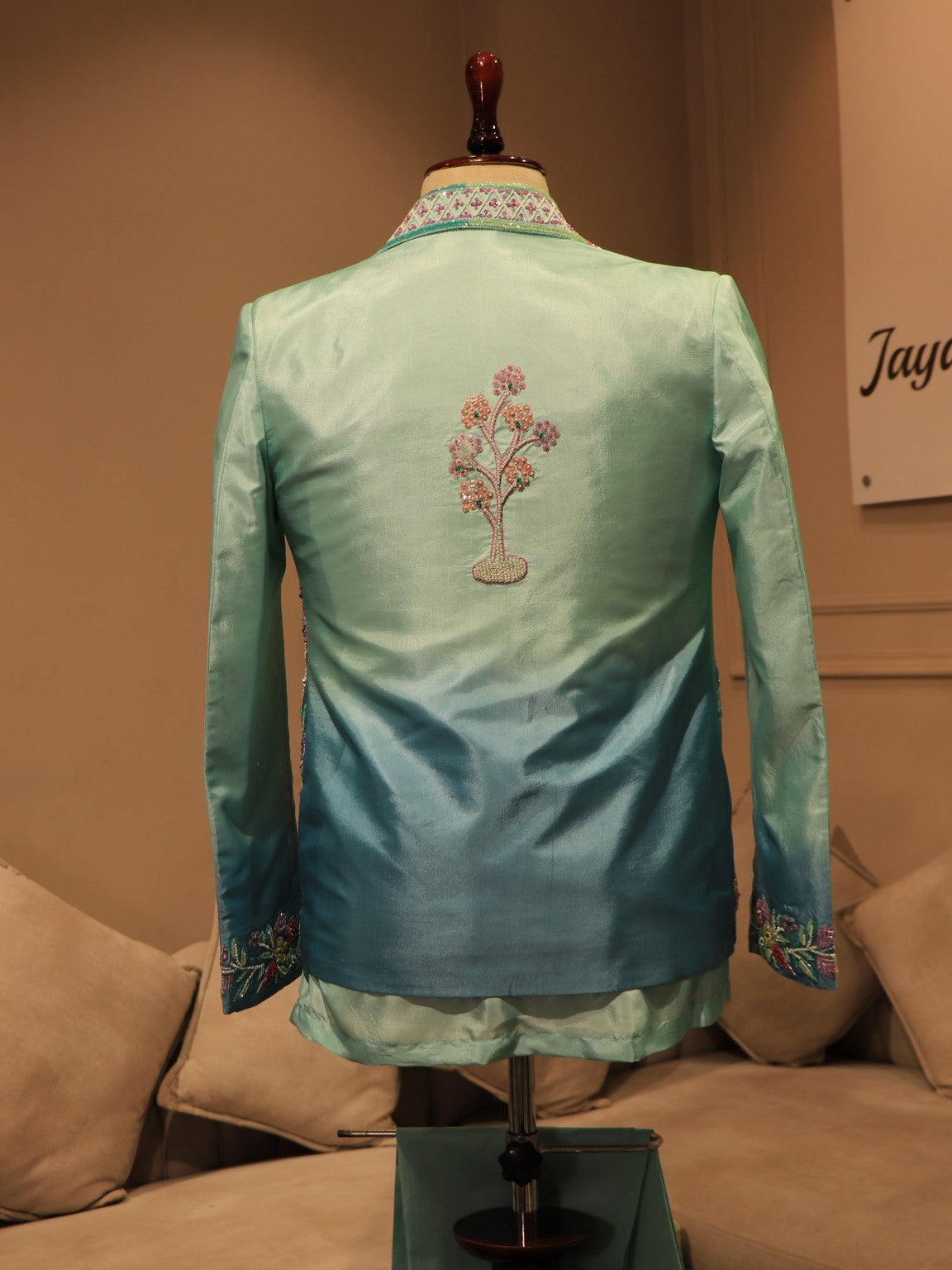 Sea green shaded peacock mens bomber jacket with pants