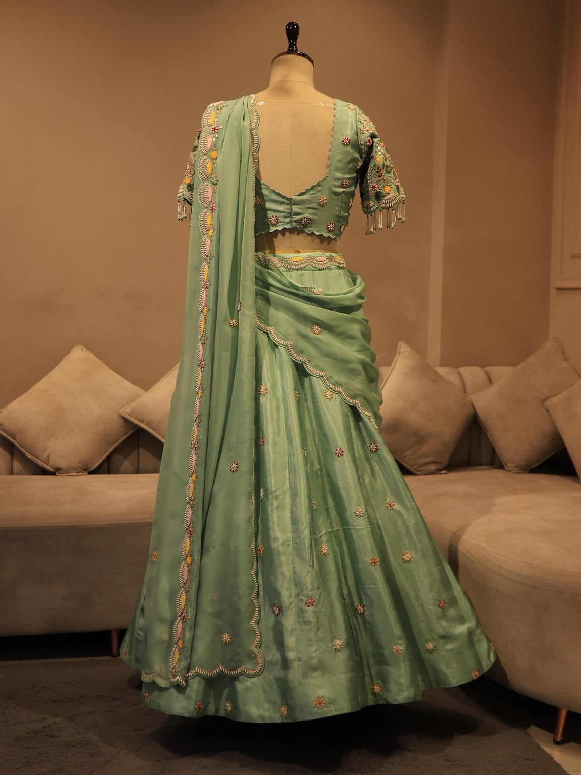 sea green embroidered lehenga set