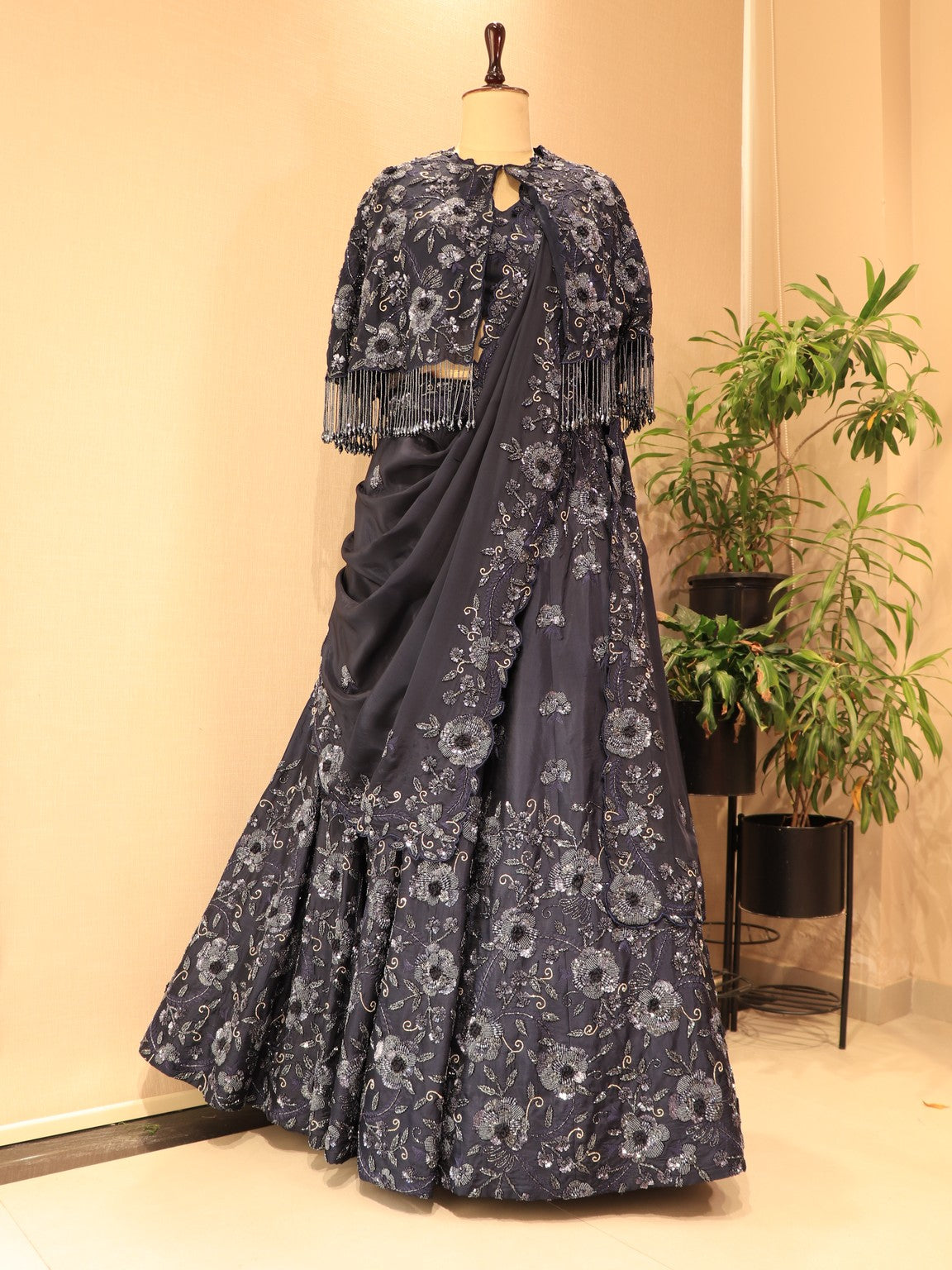 Navy blue embroidered lehenga set
