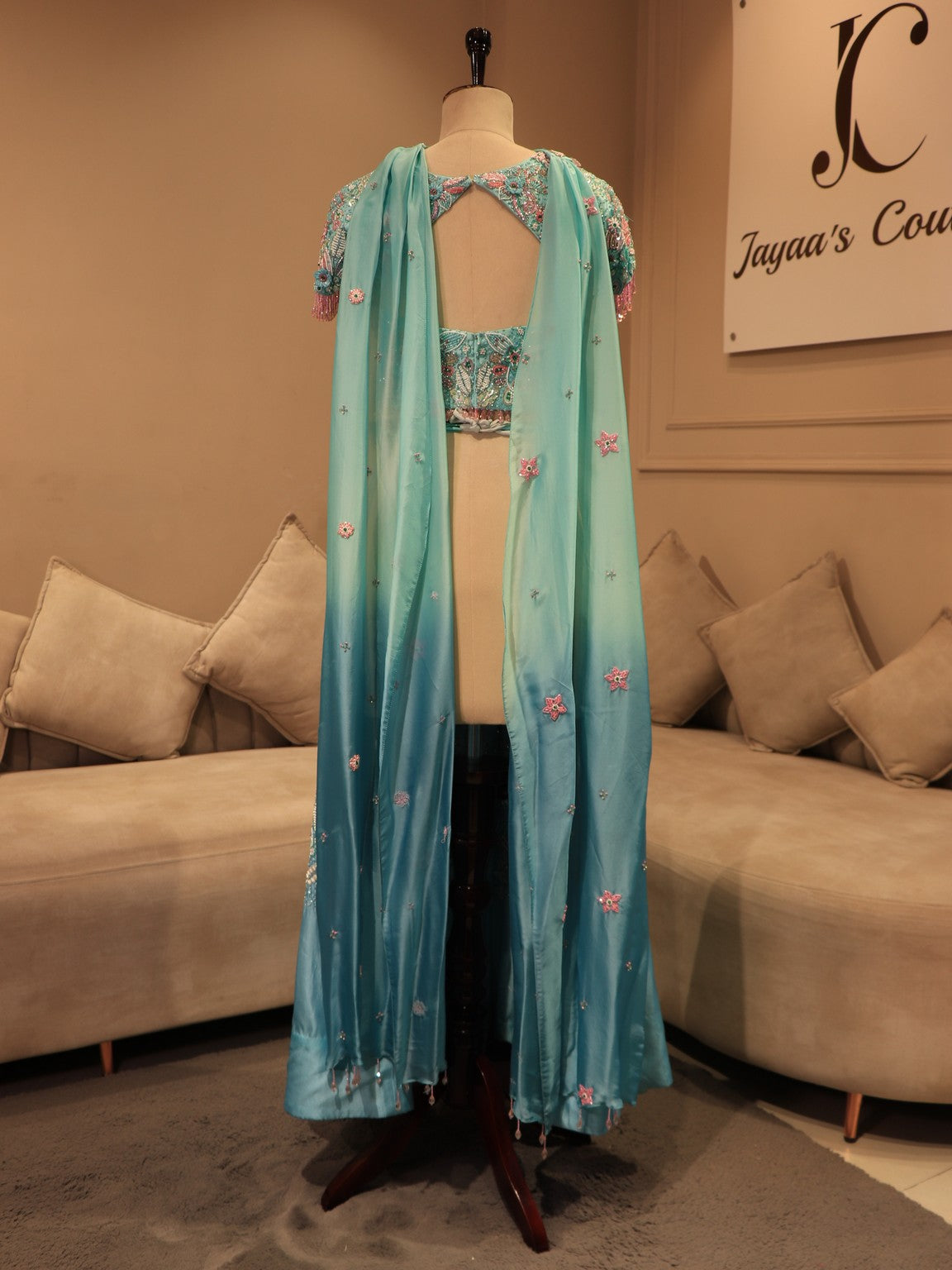 Sea green shaded crop top plazo set