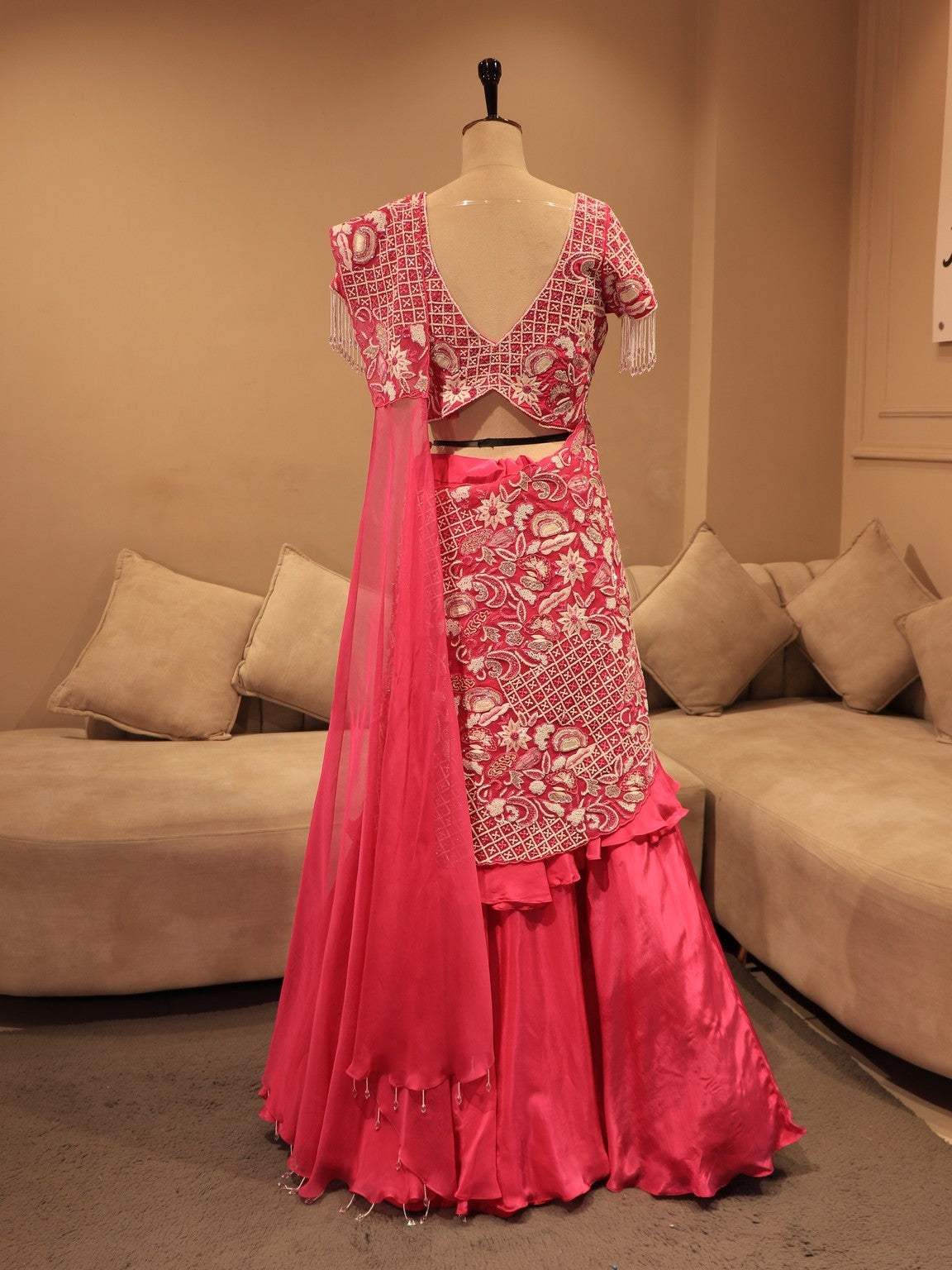 Hot pink embroidered lehenga set