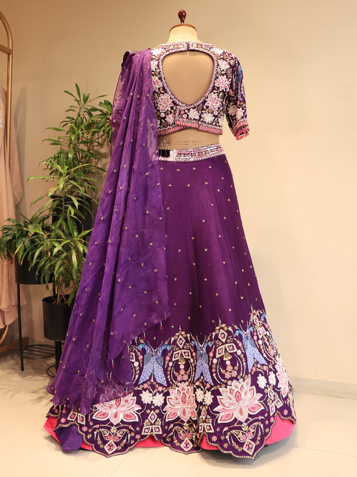 Deep purple peacock lehenga set