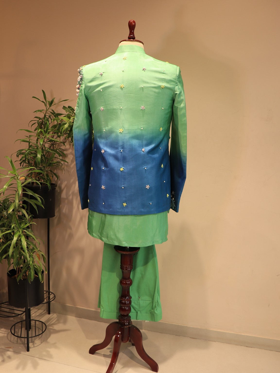 Sea green shaded mens indo western