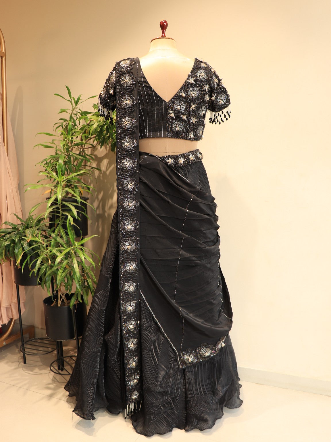 Black 3d flowers lehenga set