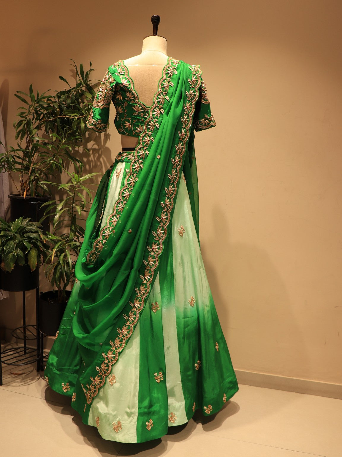 bottle green shaded zardosi lehenga set