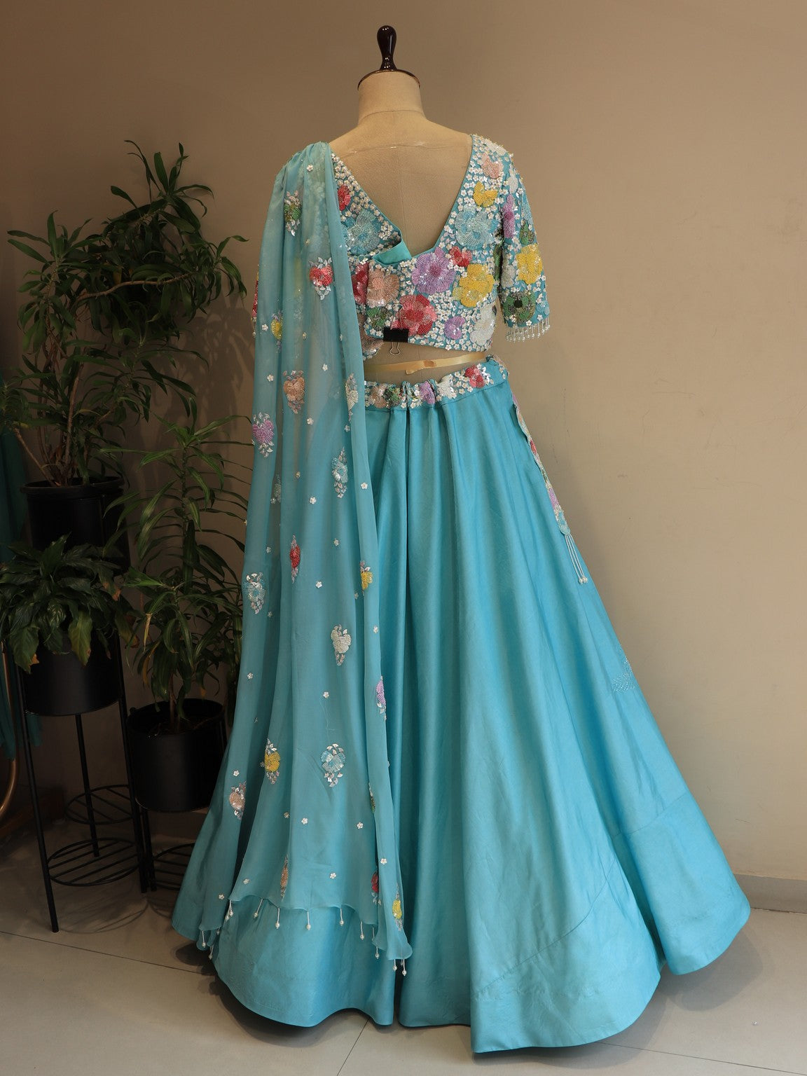 Sea green shaded embroidered lehenga set