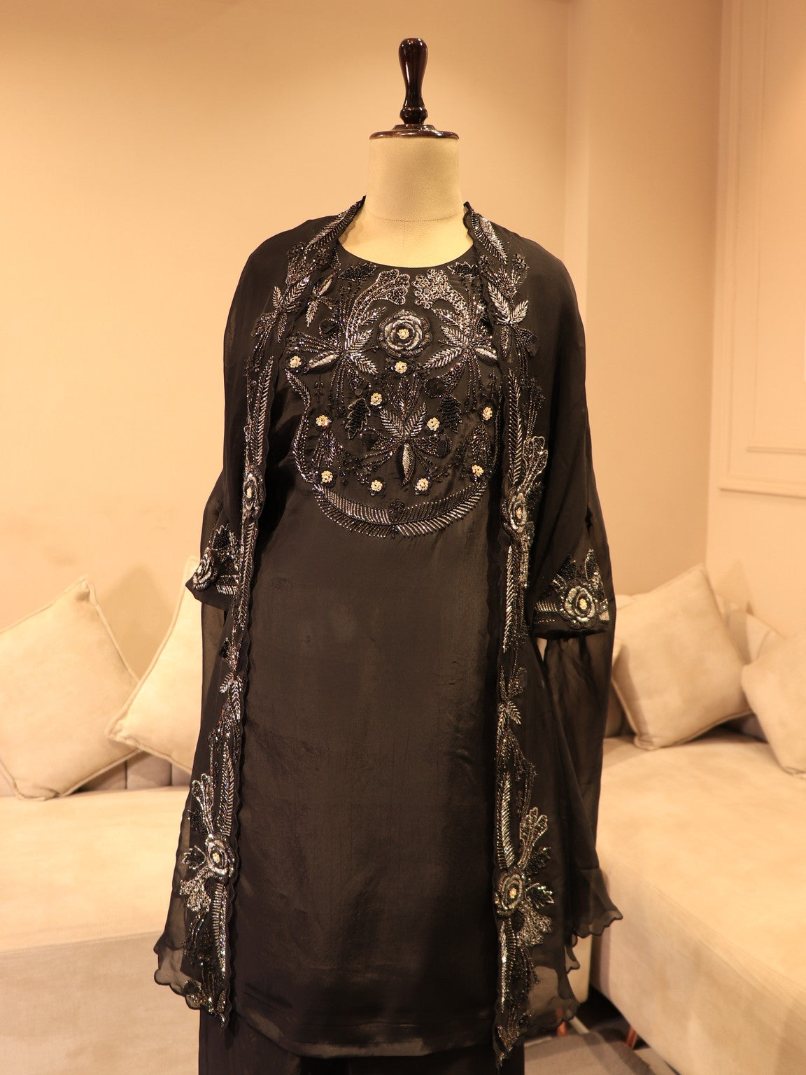 Back cape kurti with plazo