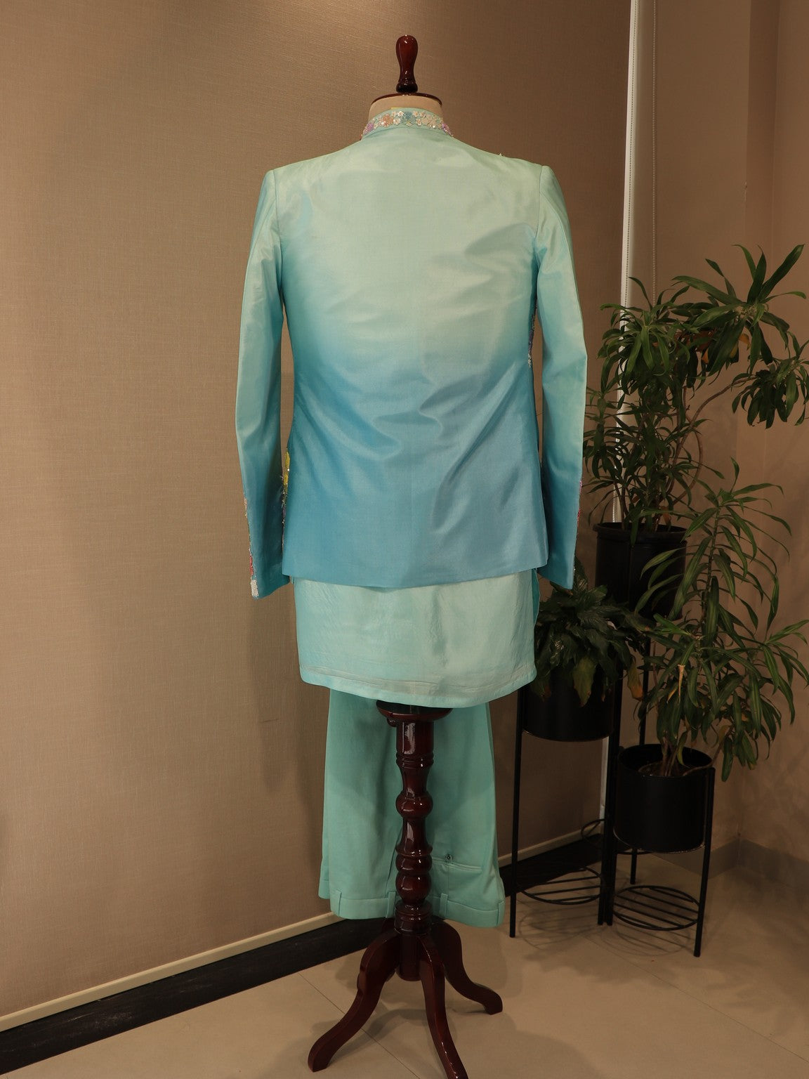 Sea green shaded mens indo western