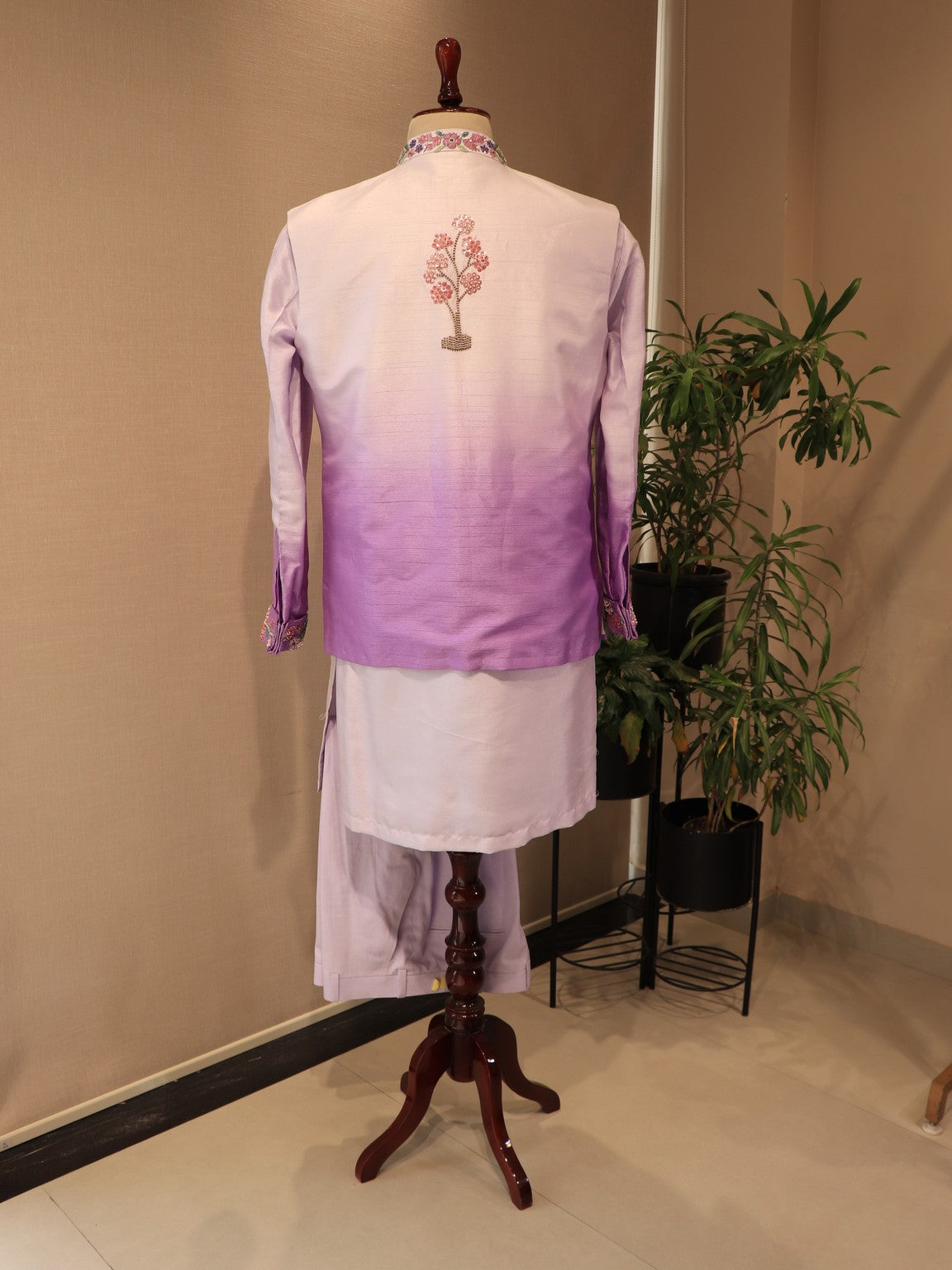 Lavander embroidered mens indo western