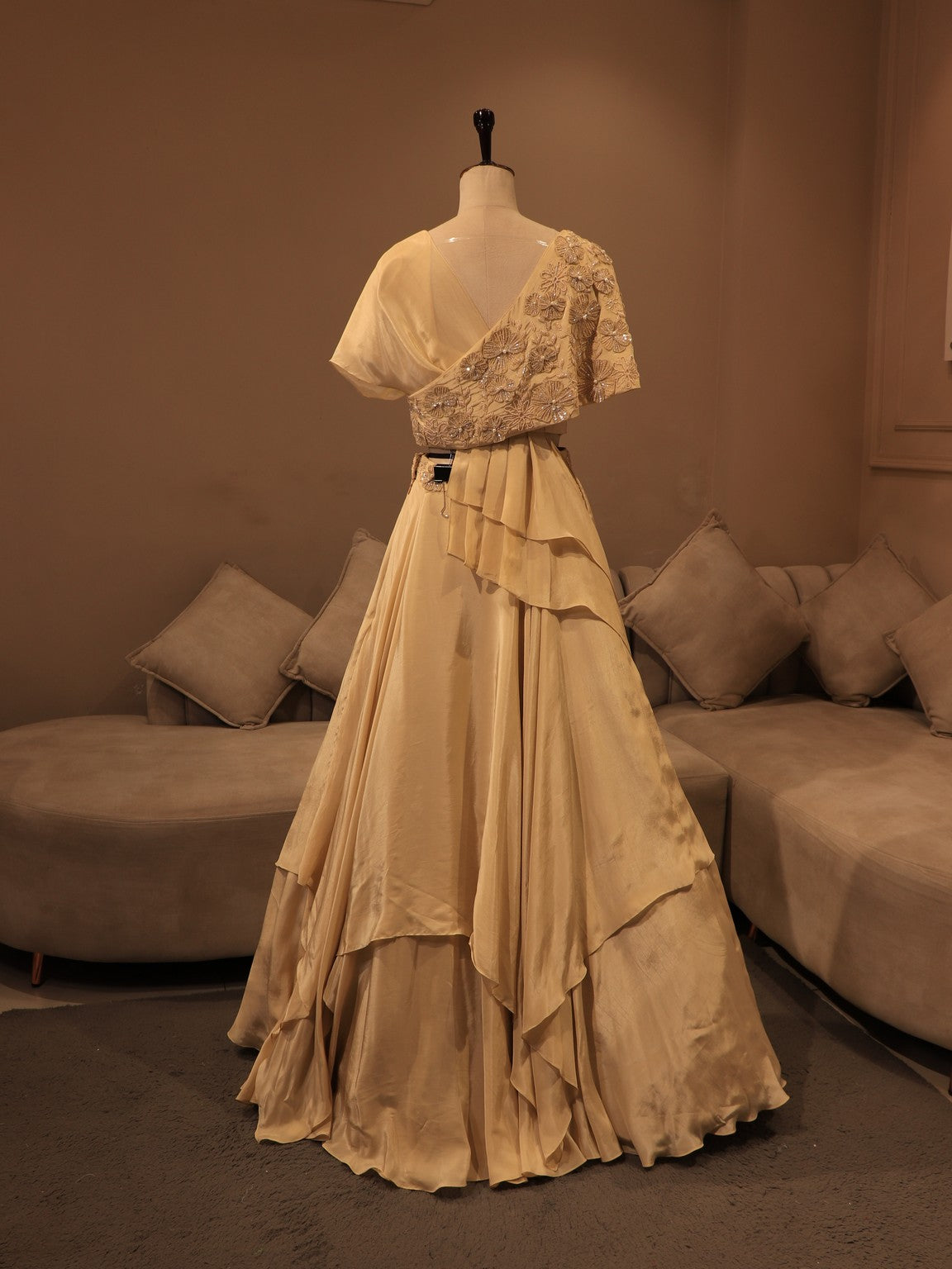 champagne gold cape top skirt