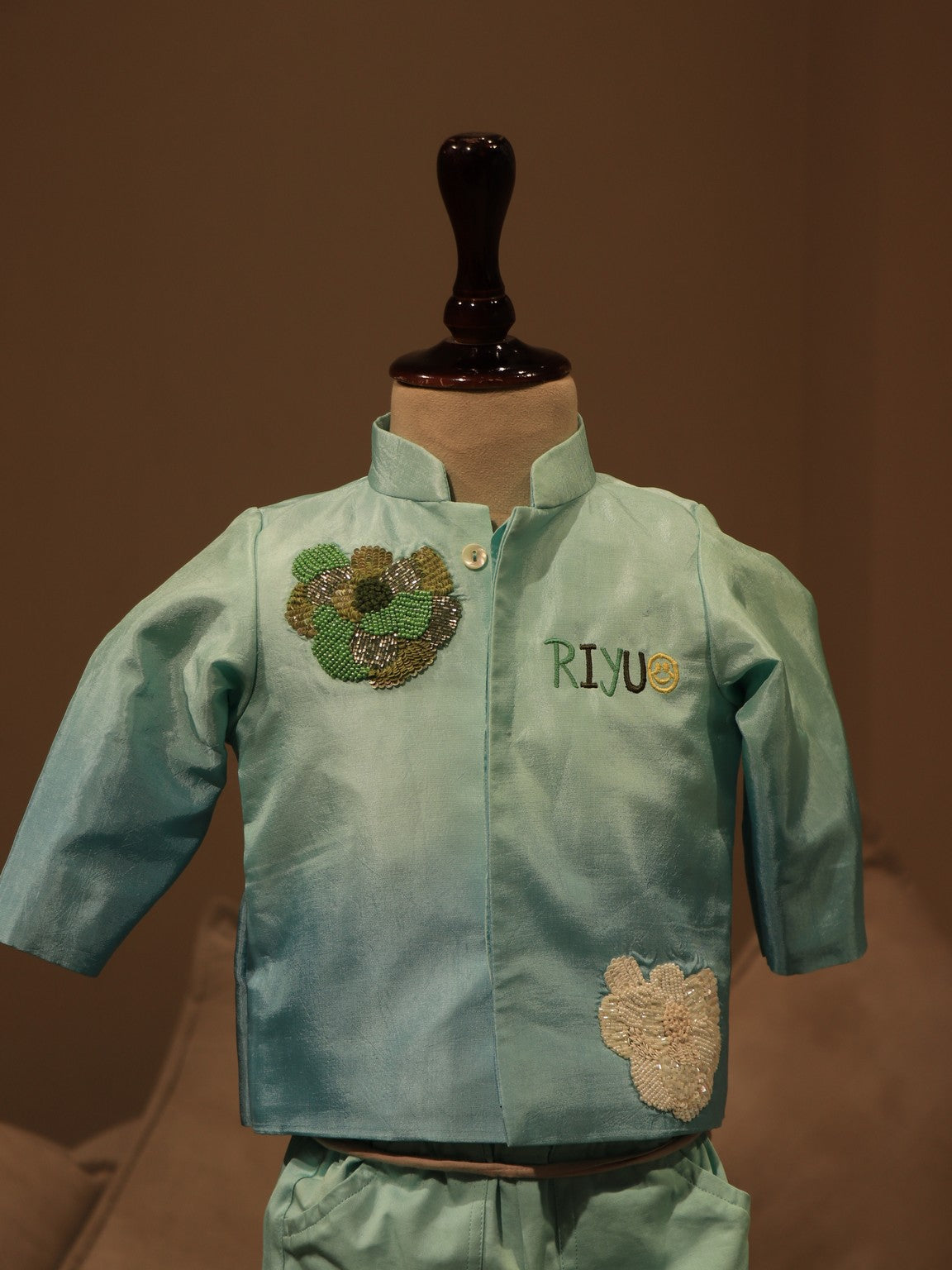 Sea green custom kid dress