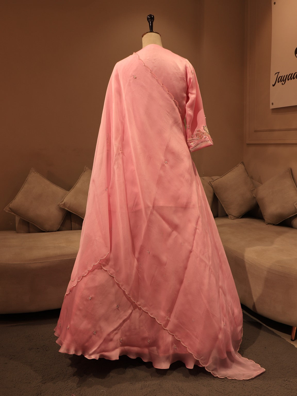 Pink crane kurta skirt with dupatta