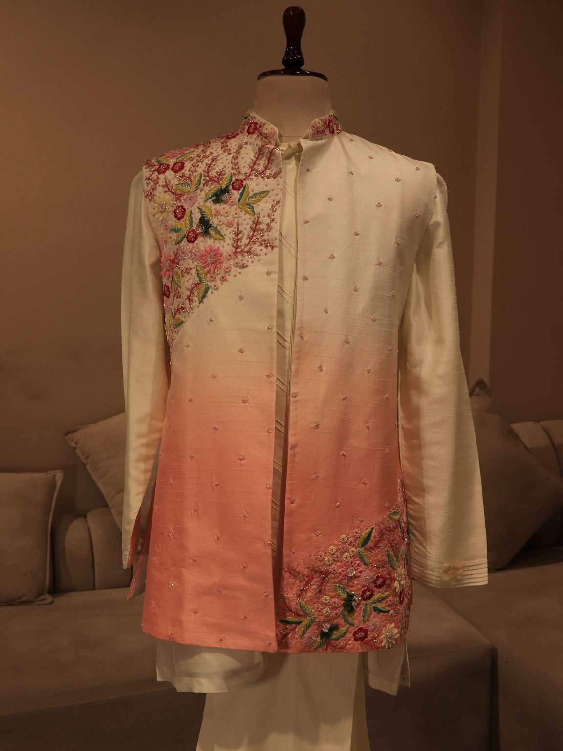 peach shaded mens indo western