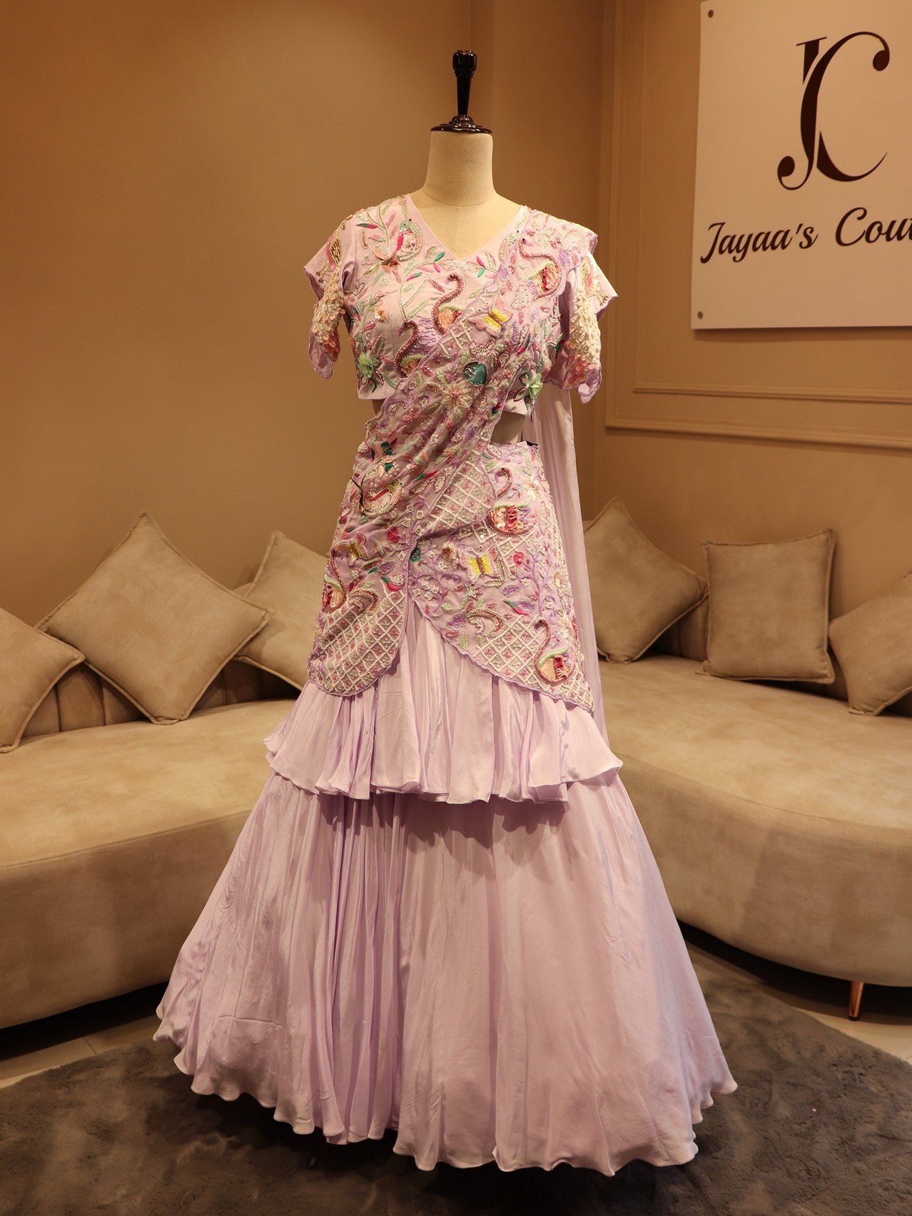 Pastel lavander handpainted embroidered lehenga set