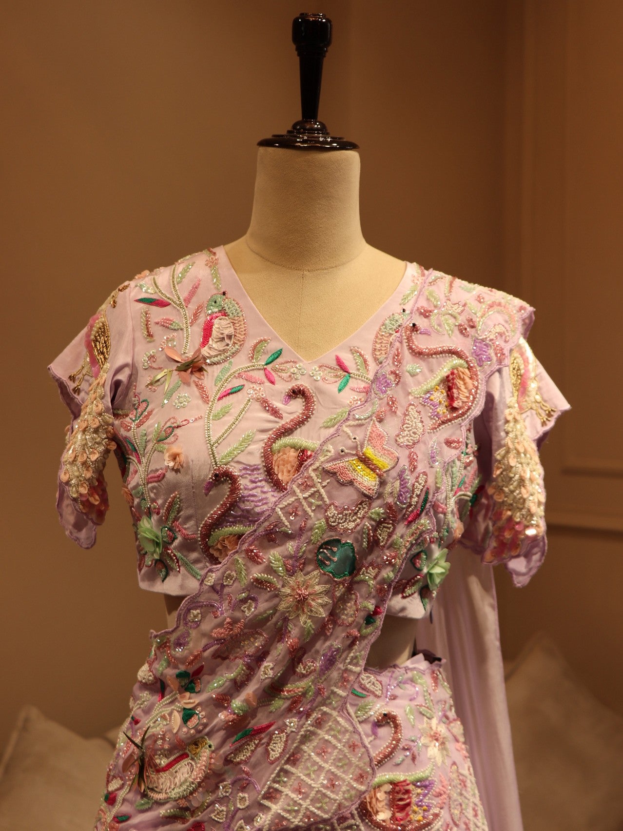 Pastel lavander handpainted embroidered lehenga set