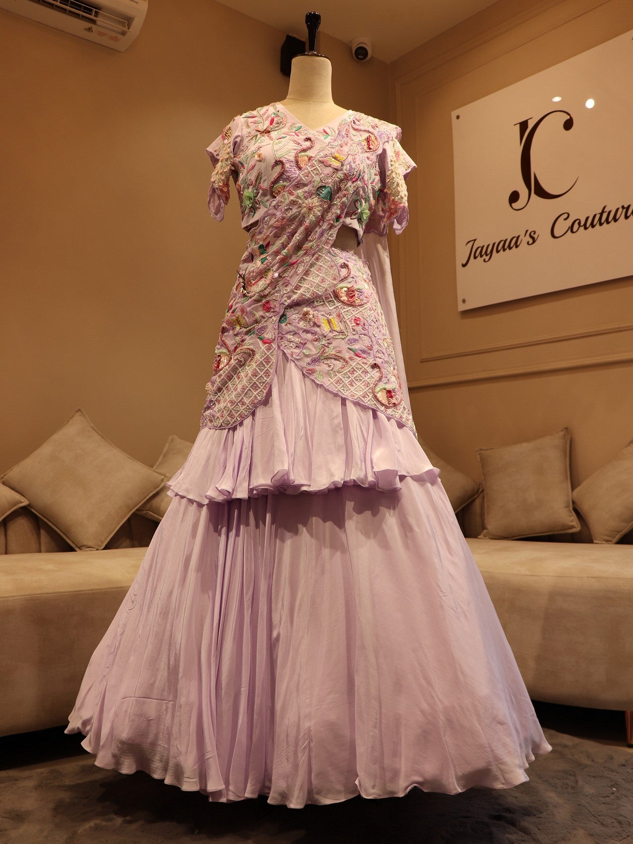 Pastel lavander handpainted embroidered lehenga set